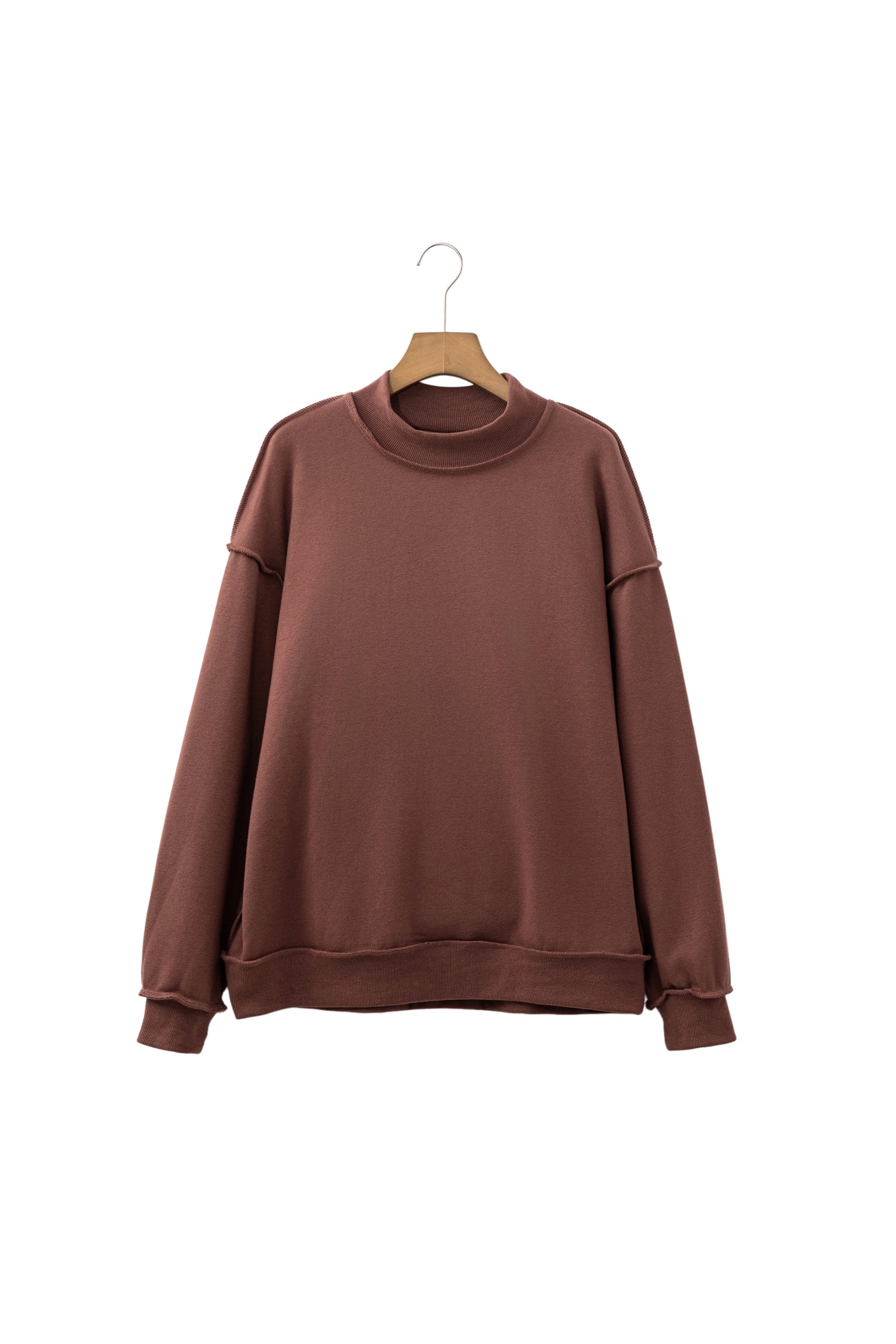 Coffee Reversible Oversize Drop-Shoulder Mock-Neck Sweatshirt