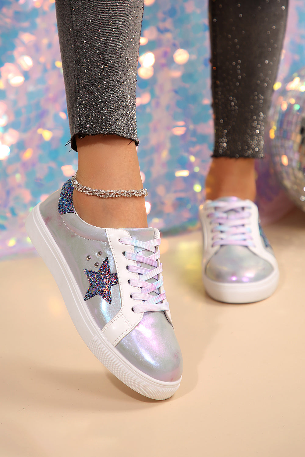 Patchwork Star Sequin Criss Cross Everyday Shoes