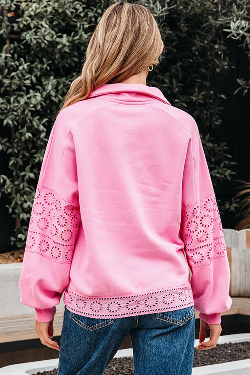 Flower Patchwork Embroidered Patchwork Snap Buttons Pullover Sweatshirt
