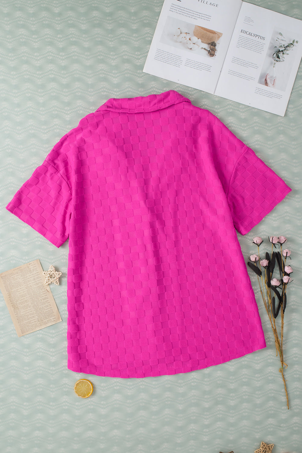 Women's Shirt Featuring Short-Sleeve Lapel Textured