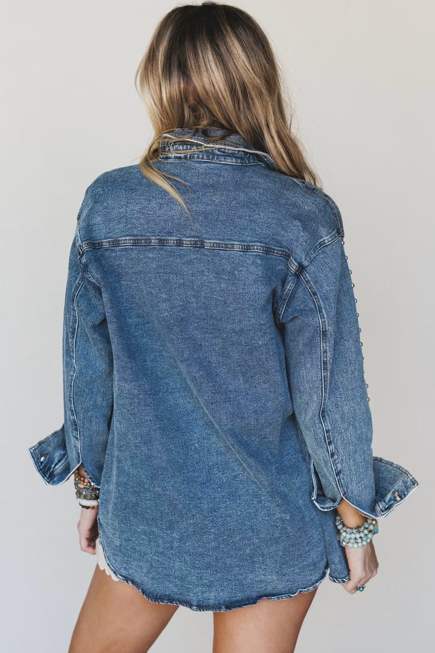 Rivet Sail Blue Embellished Western Style Timeless Fit Denim Jacket