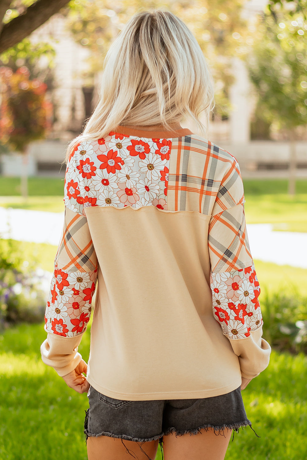 Floral Plaid Patchwork Everyday Top