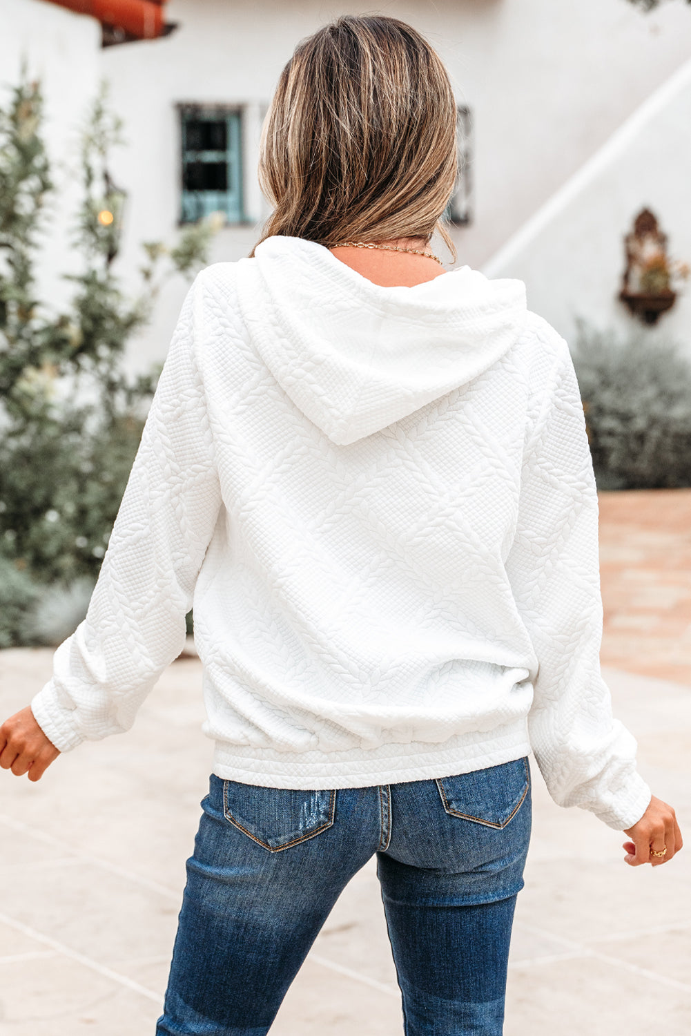 Cable Kangaroo Lattice Texture Pocket Hoodie