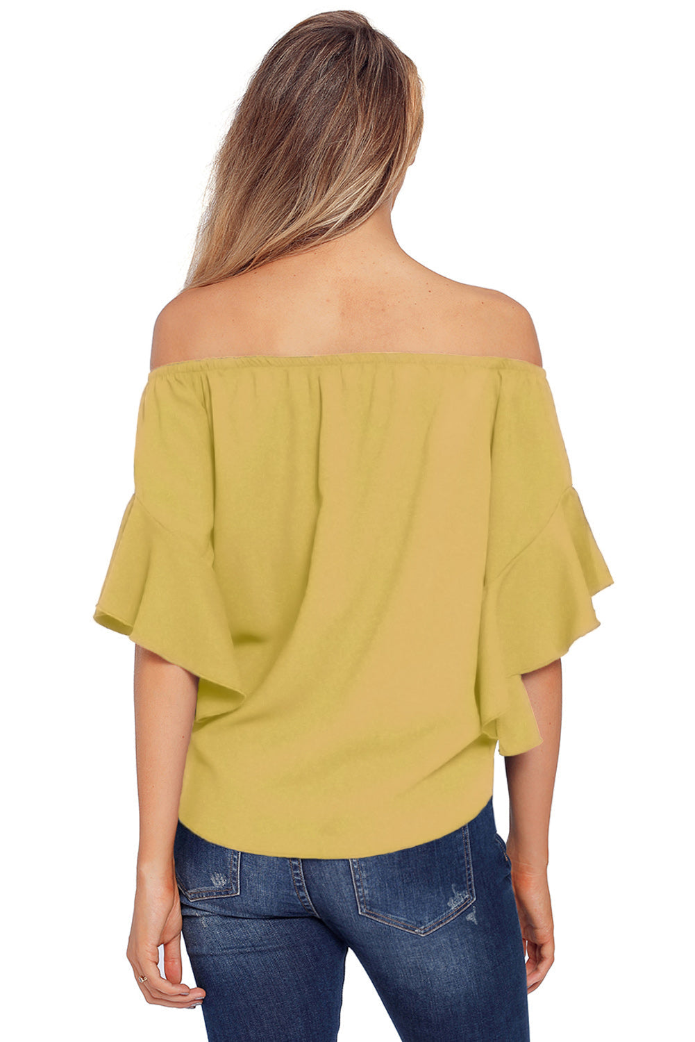 Women's Yellow Off The Shoulder Knot-Detail Front Blouse