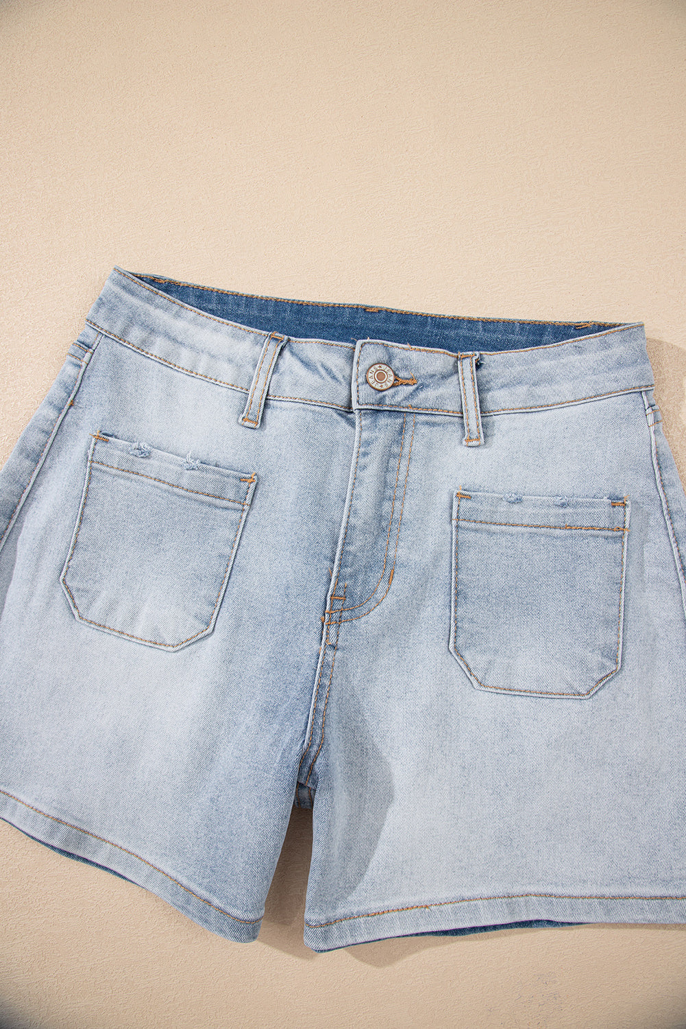 High Light Wash Rise Denim Shorts in Beau Blue