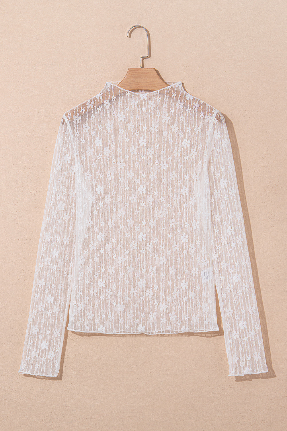 Sheer Long-Sleeved Floral Lace Slim Fit Top