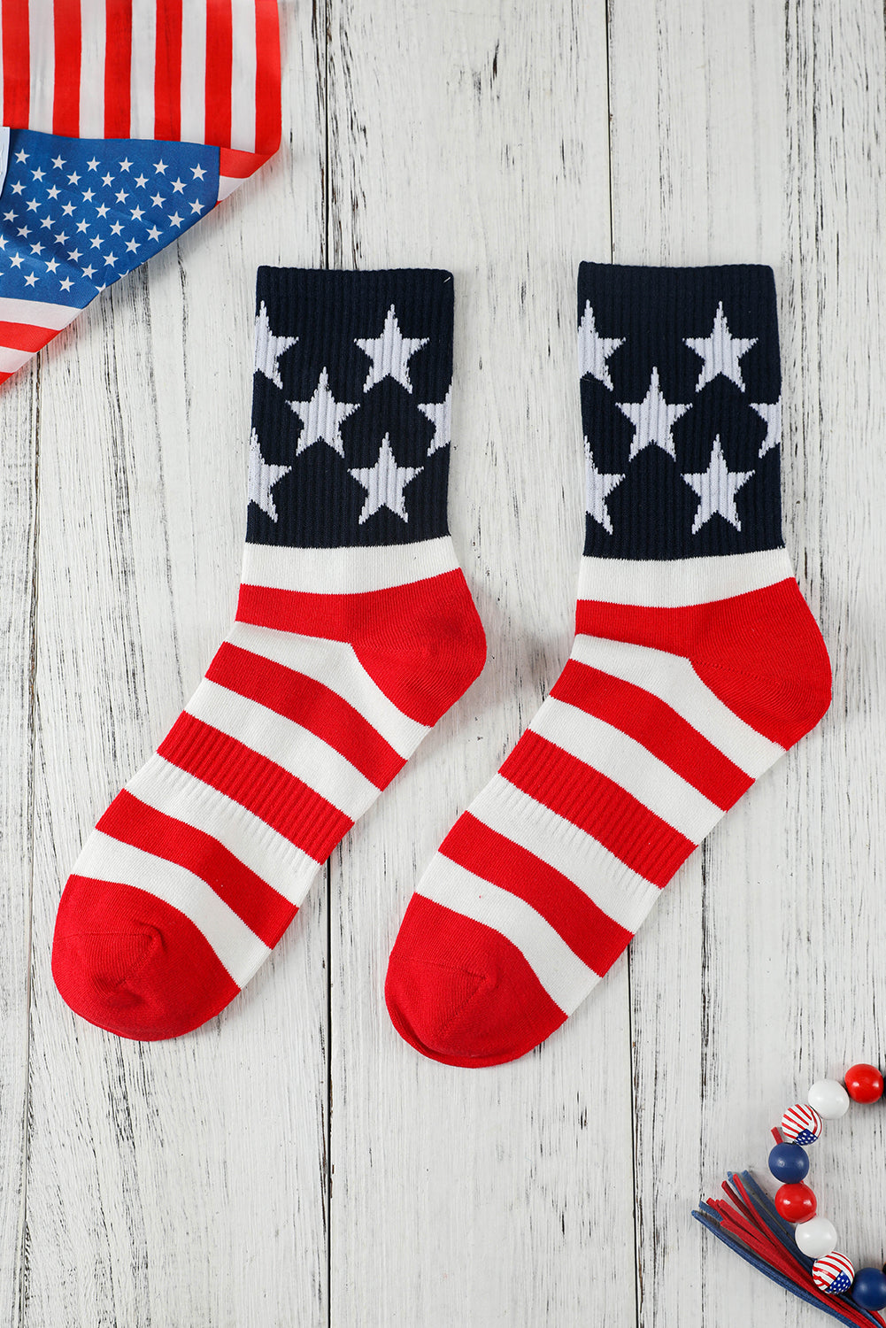 and Striped Star Striped Print Rib-Knit Knit Crew Socks