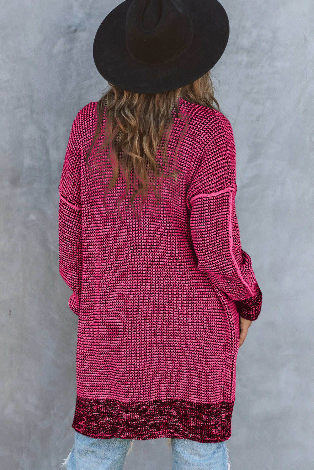 Women's Rose Plaid Knitted Long Open Front Cardigan