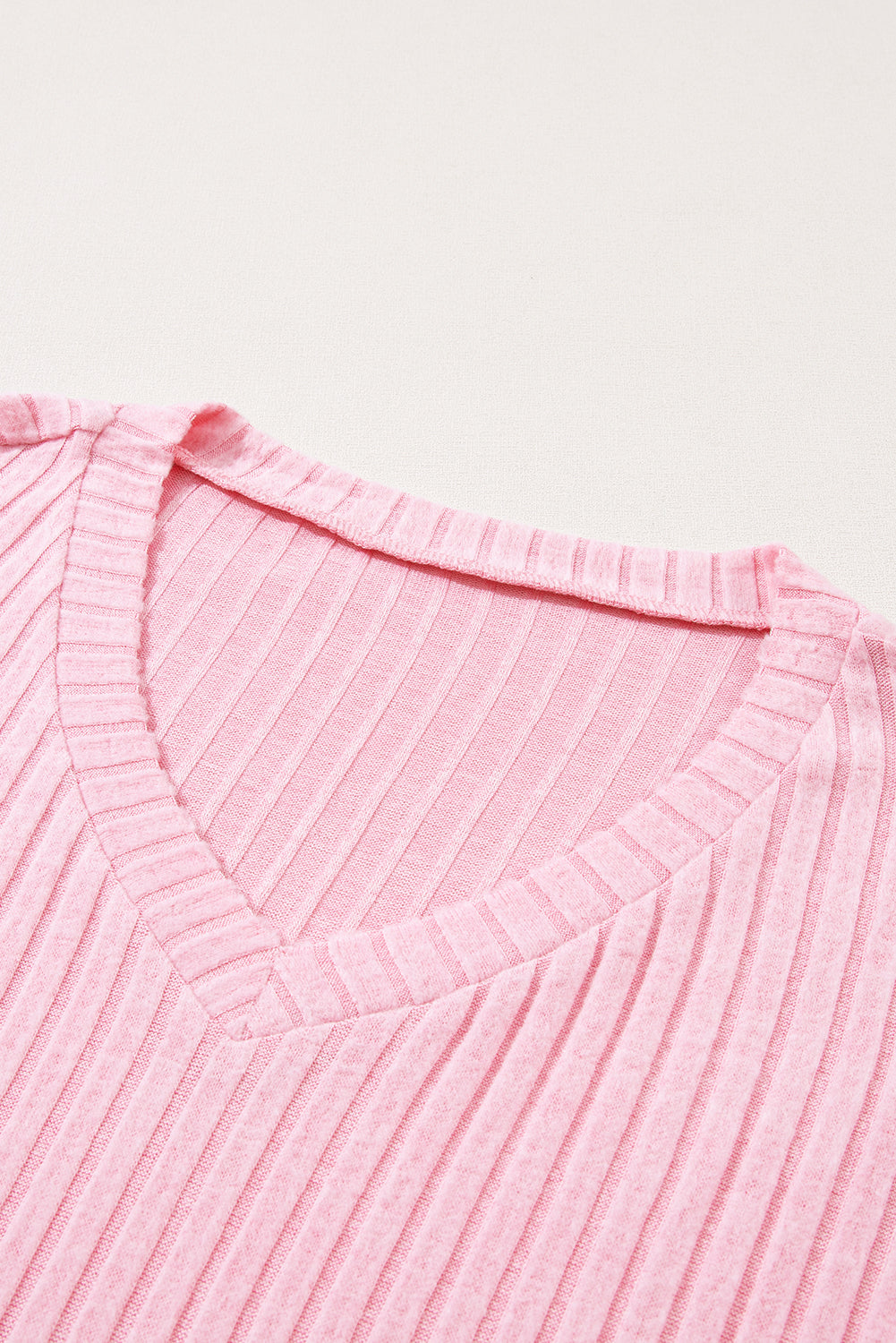 Rib-Knit Knit V-Neck Slouchy Two-piece Outfit