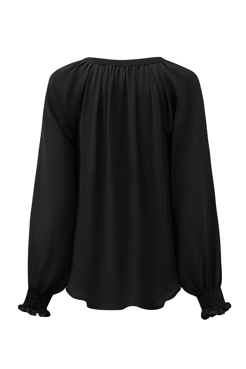 Women's Blouse with Pleat-Detail V Neck Puffy Sleeve