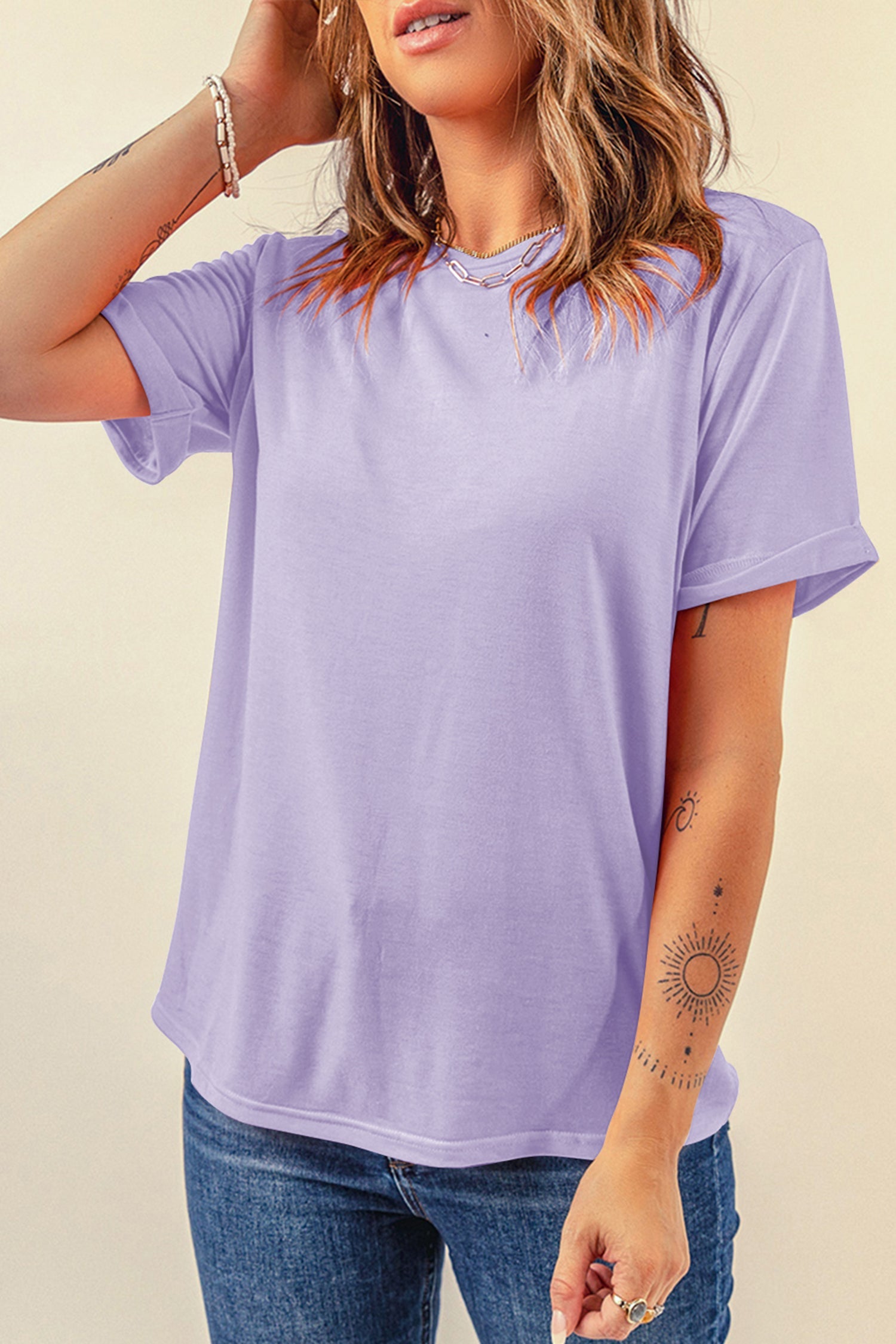Everyday Timeless Purple Plain Crew-Neck Tee