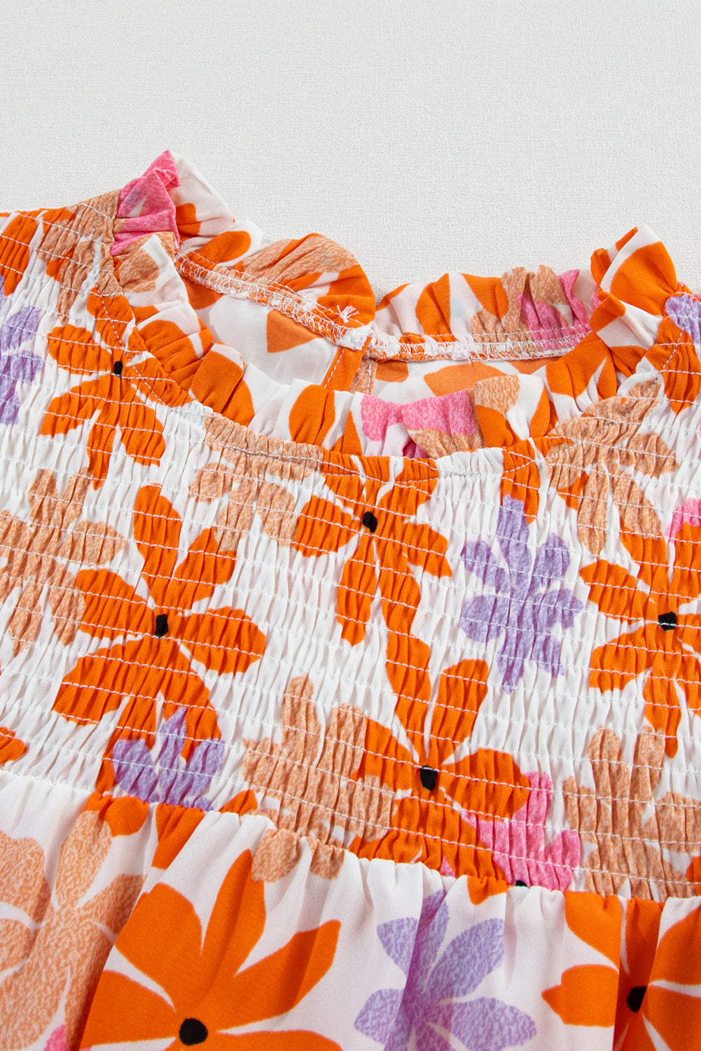 Women's Ruffle-Trimmed Sleeve Shirred Floral-Print Top