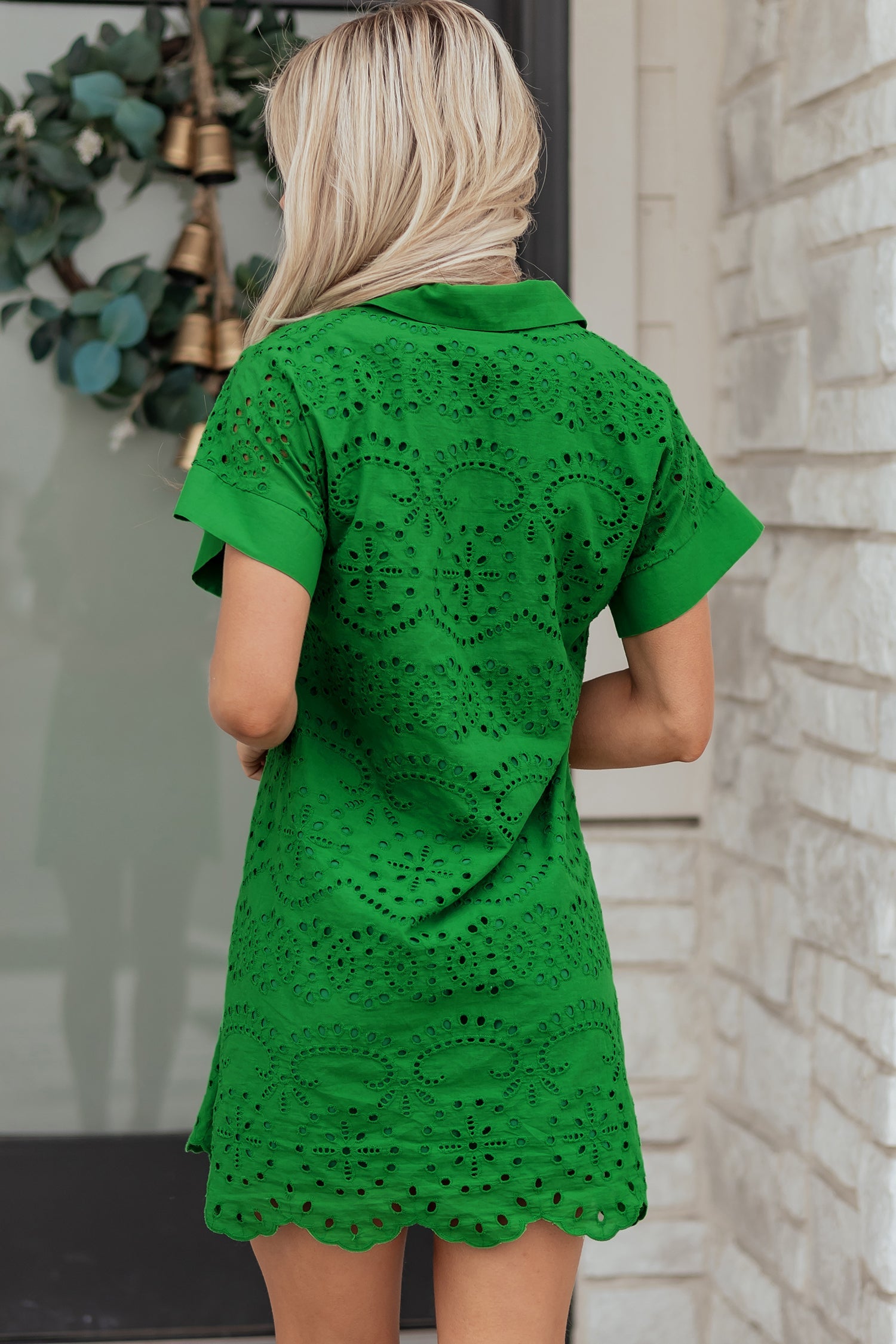 Solid T Eyelet Embroidered Shirt Mini Dress
