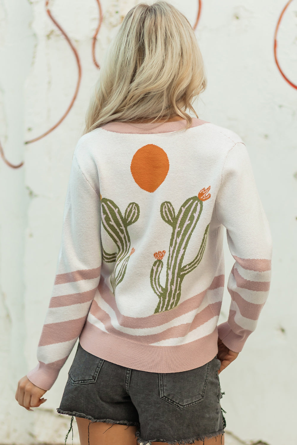 Button-Front Desert Cactus Cardigan Knit Top