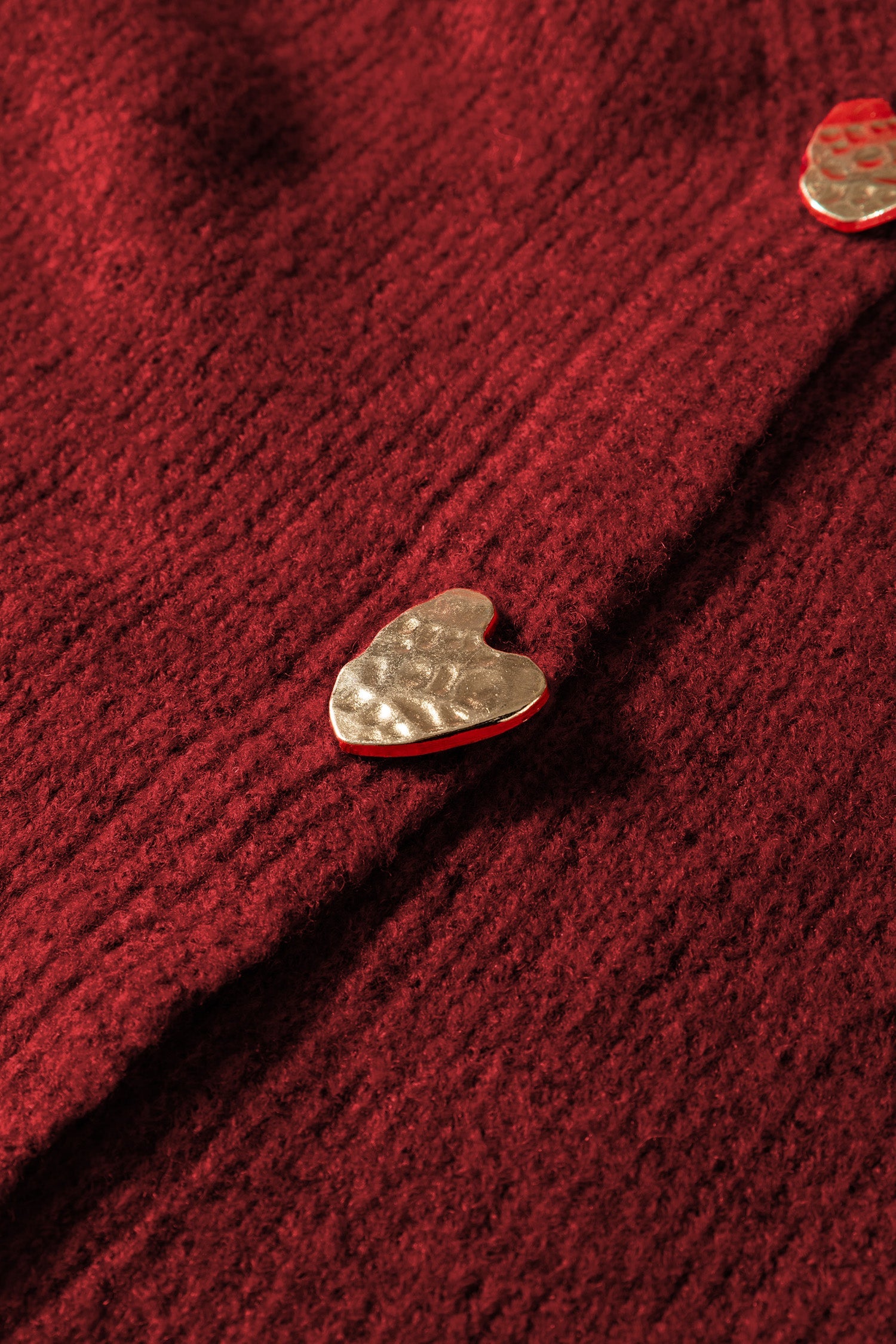 Heart V-Neck Metal Button Wool Cardigan Knit Top in Fiery Red