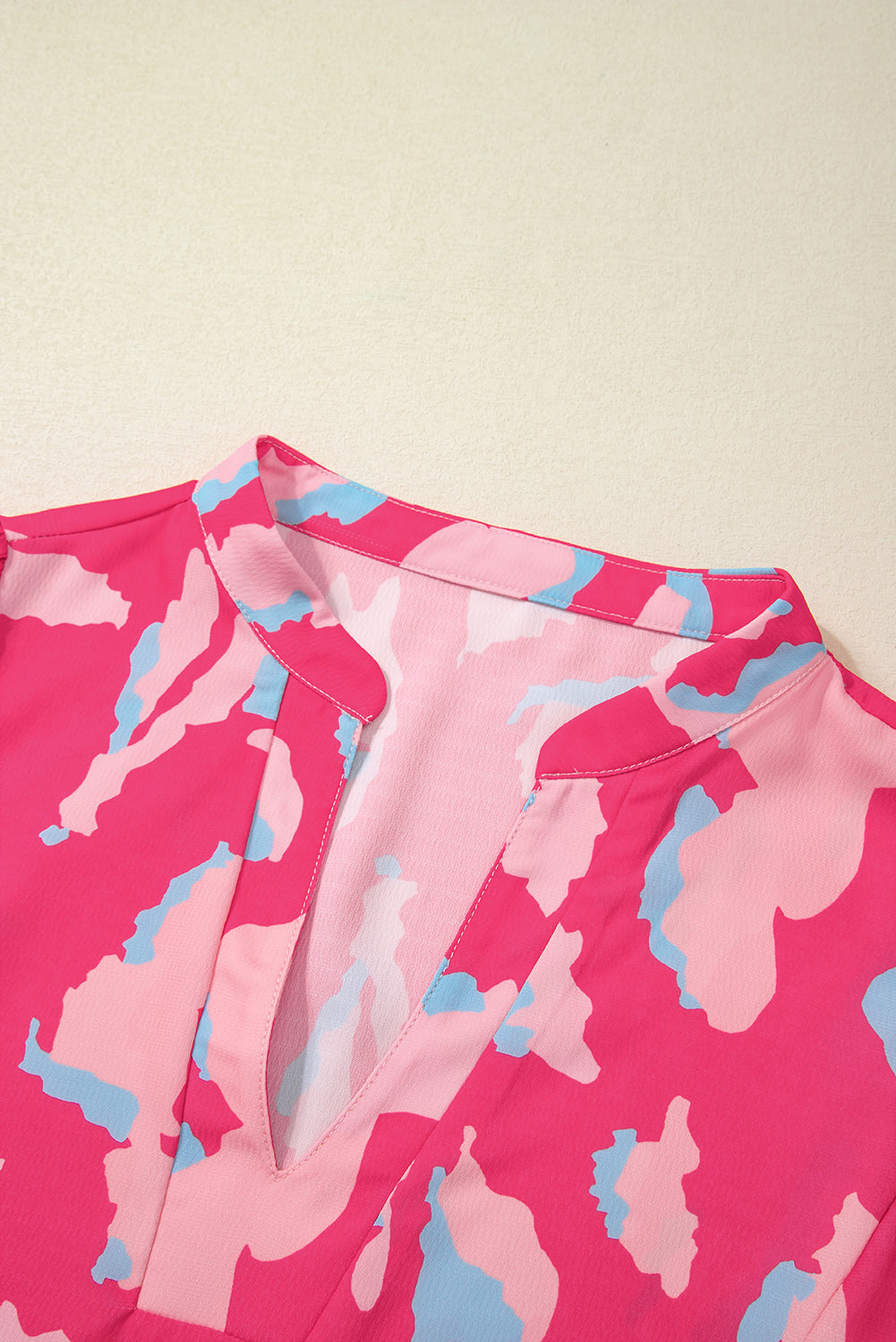 Women's Blouse with Shirred Balloon Sleeve V Neck