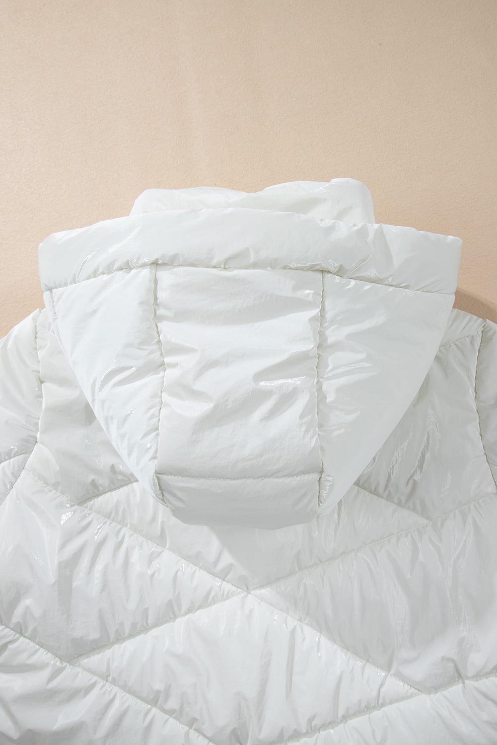 Solid Zip-Front Quilted Hooded Puffer Coat in White
