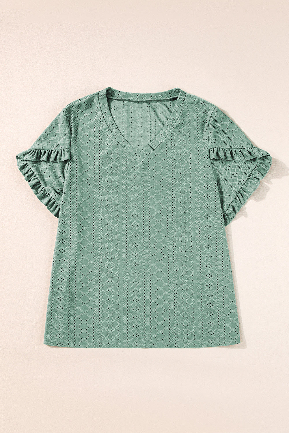 Blouse courbée en jacquard à manches pétales et col en V