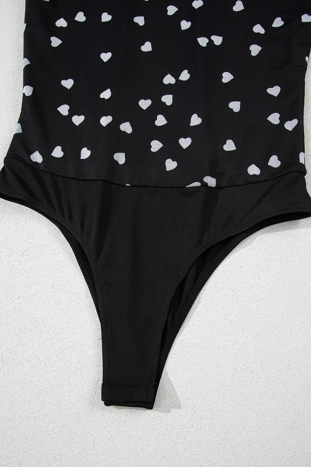 Heart Shape Mesh Patchwork Square Neck Bodysuit