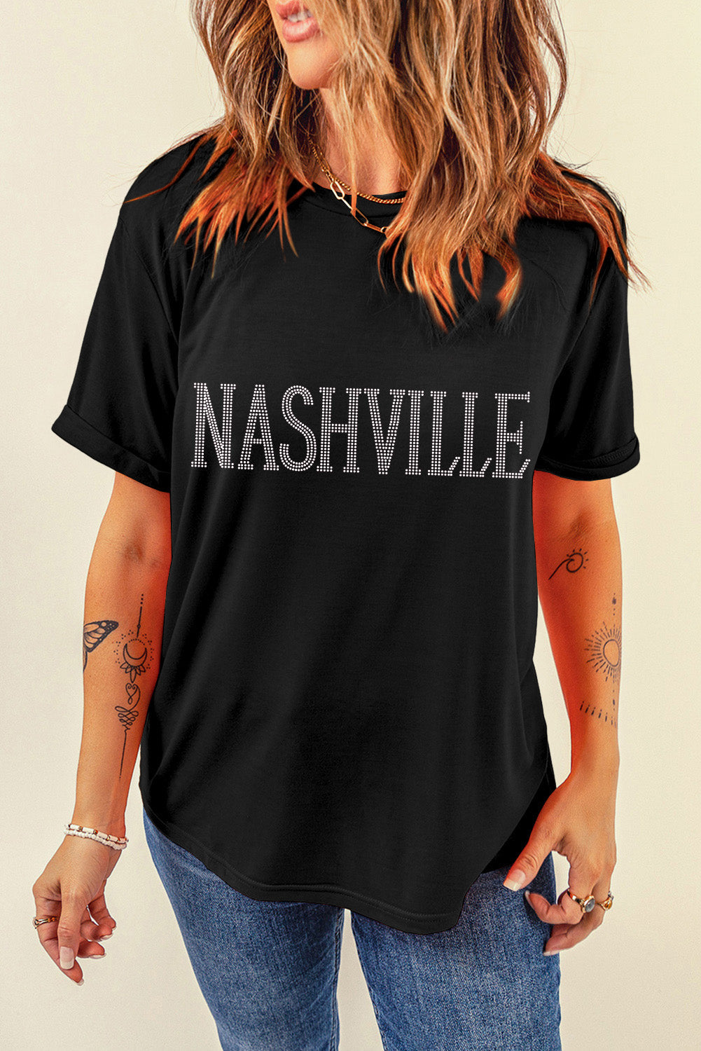 T-shirt à col rond graphique NASHVILLE en strass