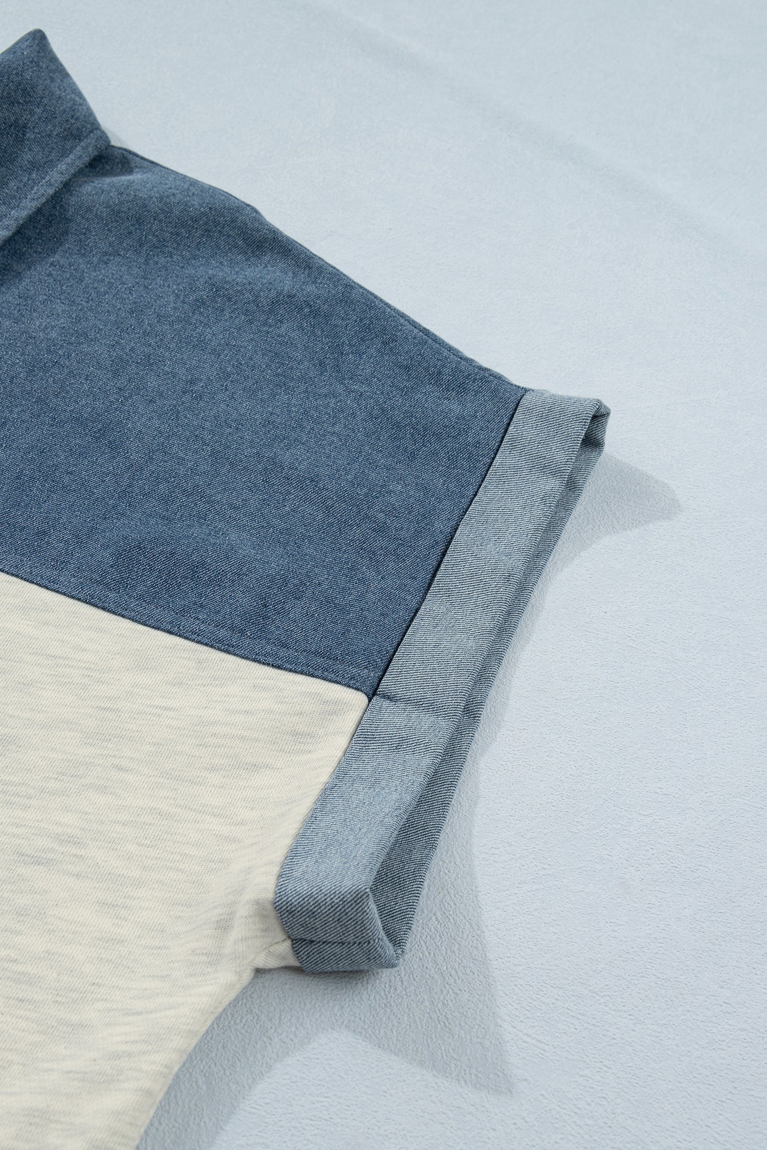 Light Buttons Grey Half Collared Denim Plus Short-Sleeved Top