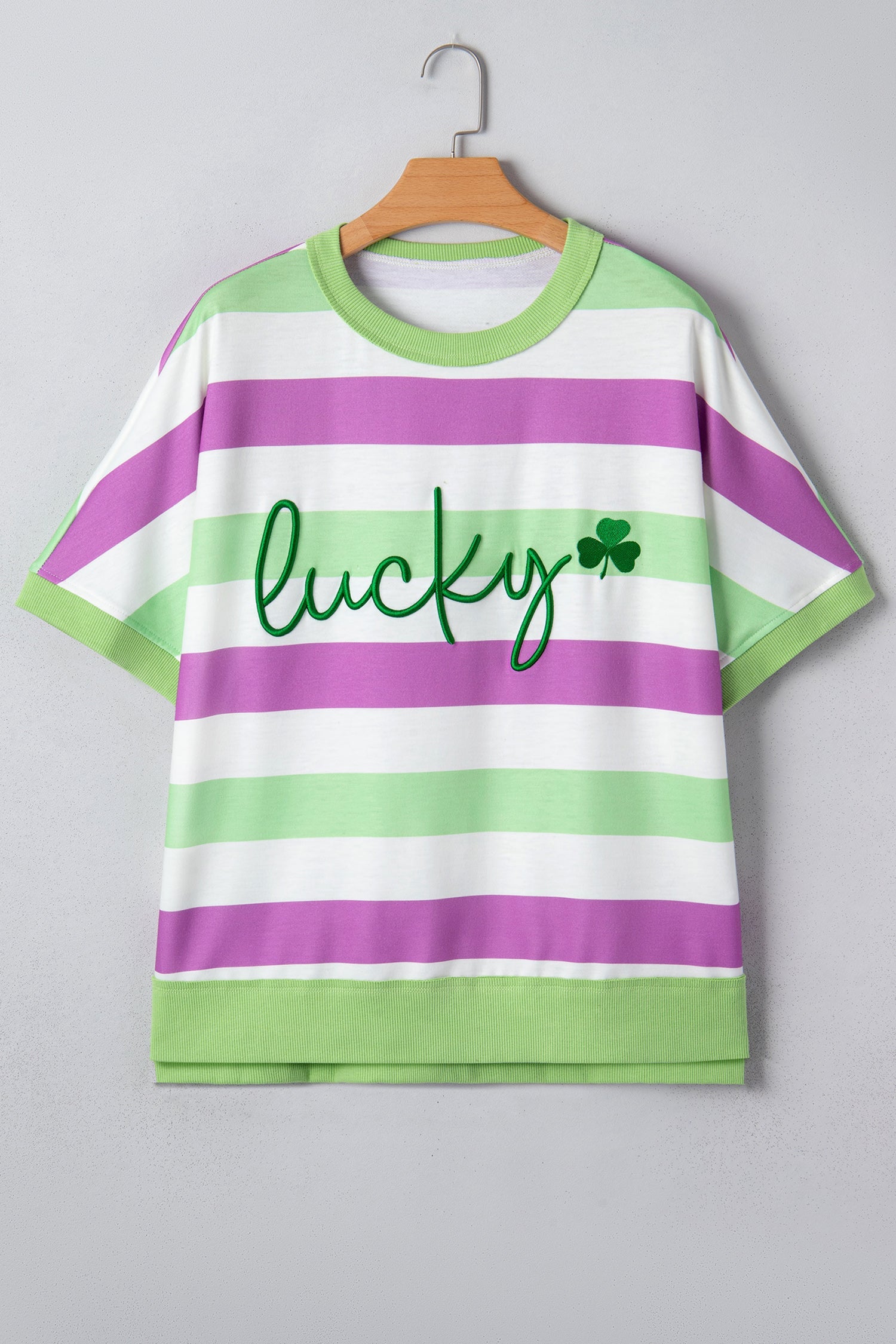 Embroidered Lucky Clover Graphic Dolman Loose Tee
