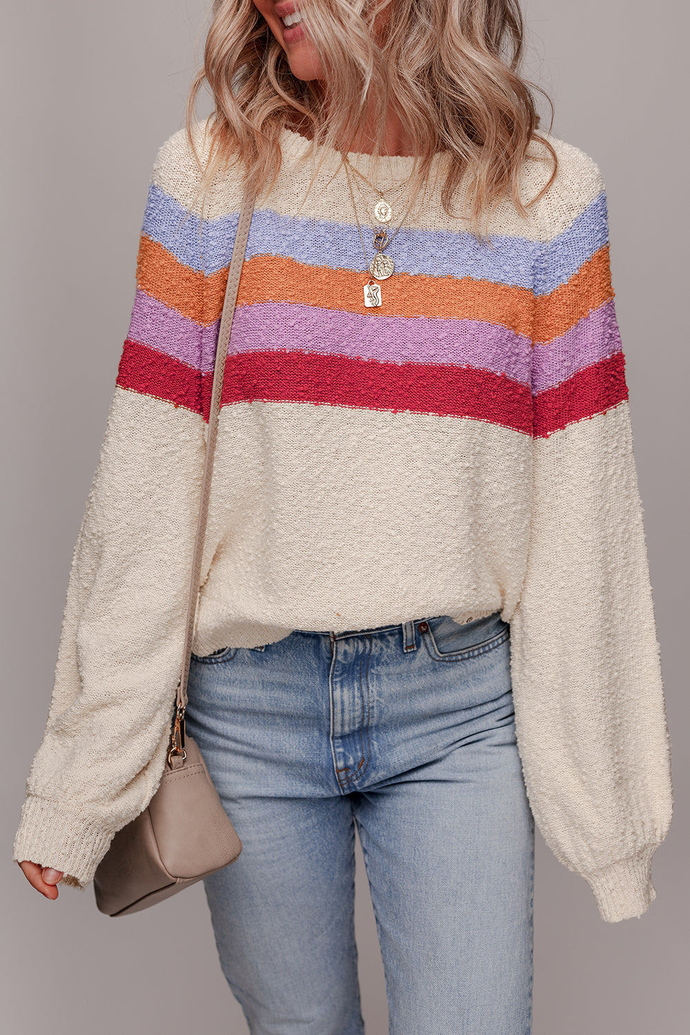 Jet Colorblock Stream Striped Loose Sleeve Polished Knit Top