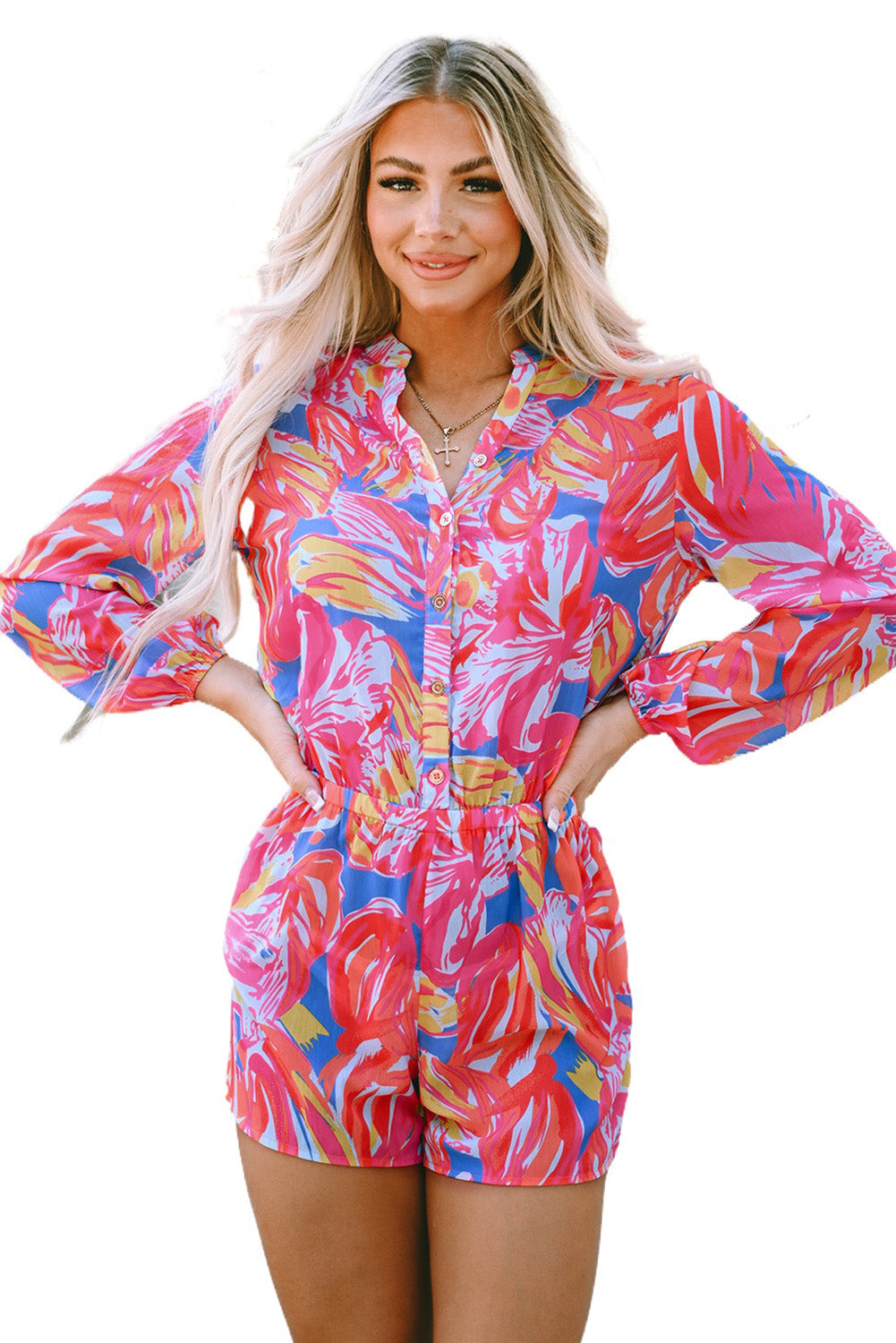 Women's Romper Featuring Bold Graffiti Print Shirt
