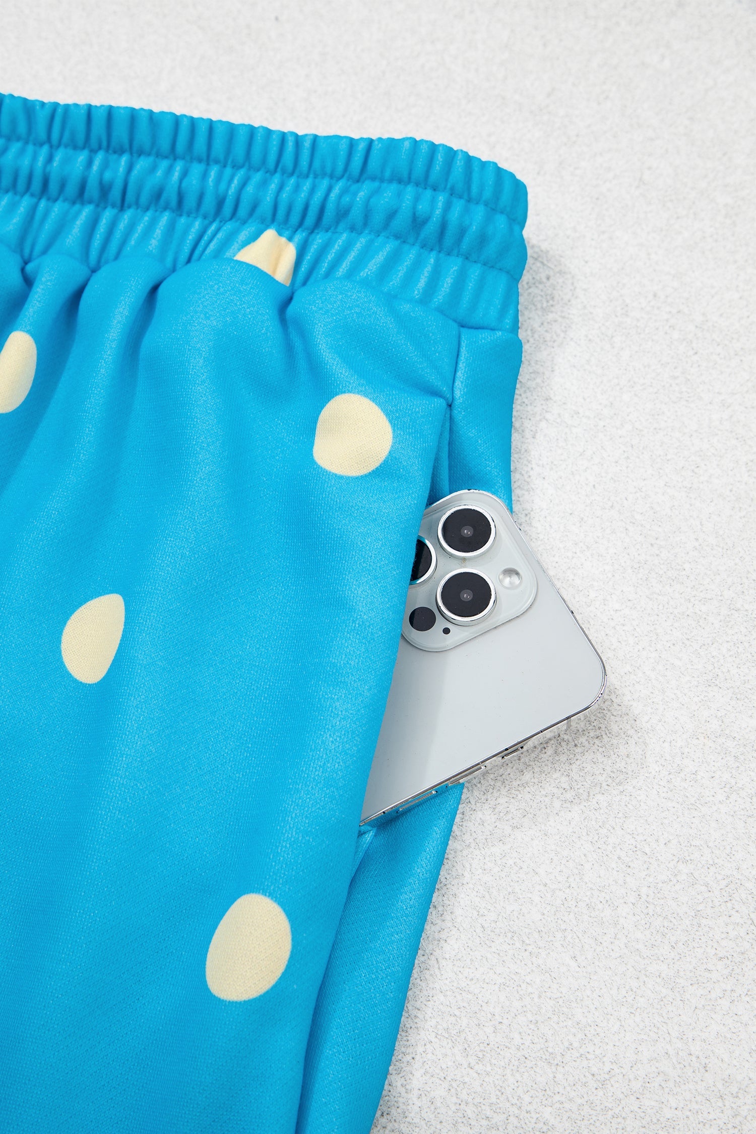 Drawcord Polka-Dot Hooded Long-Sleeved Plus Size Set in Blue