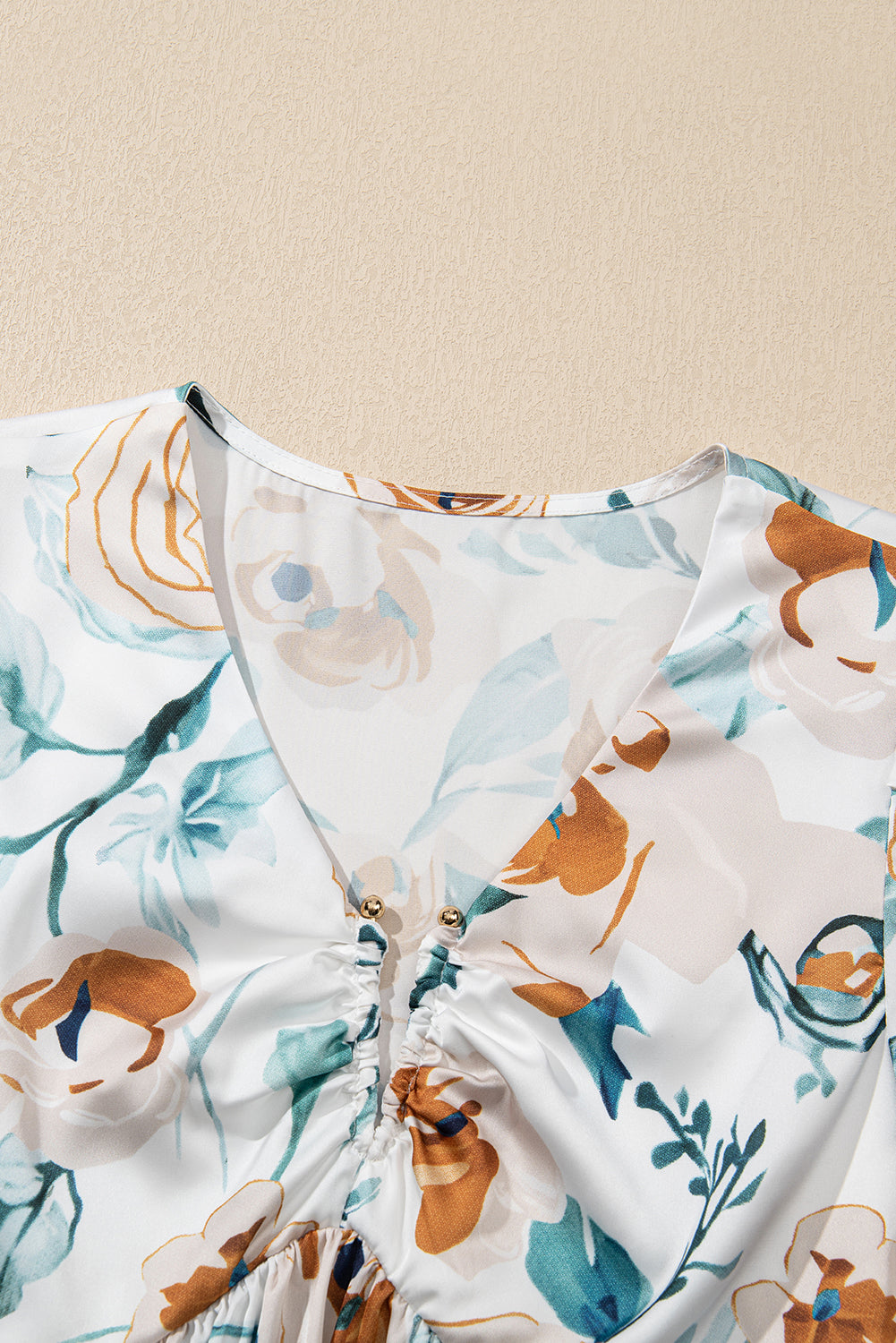 Floral-Print Puff Sleeve V-Neck Babydoll Blouse