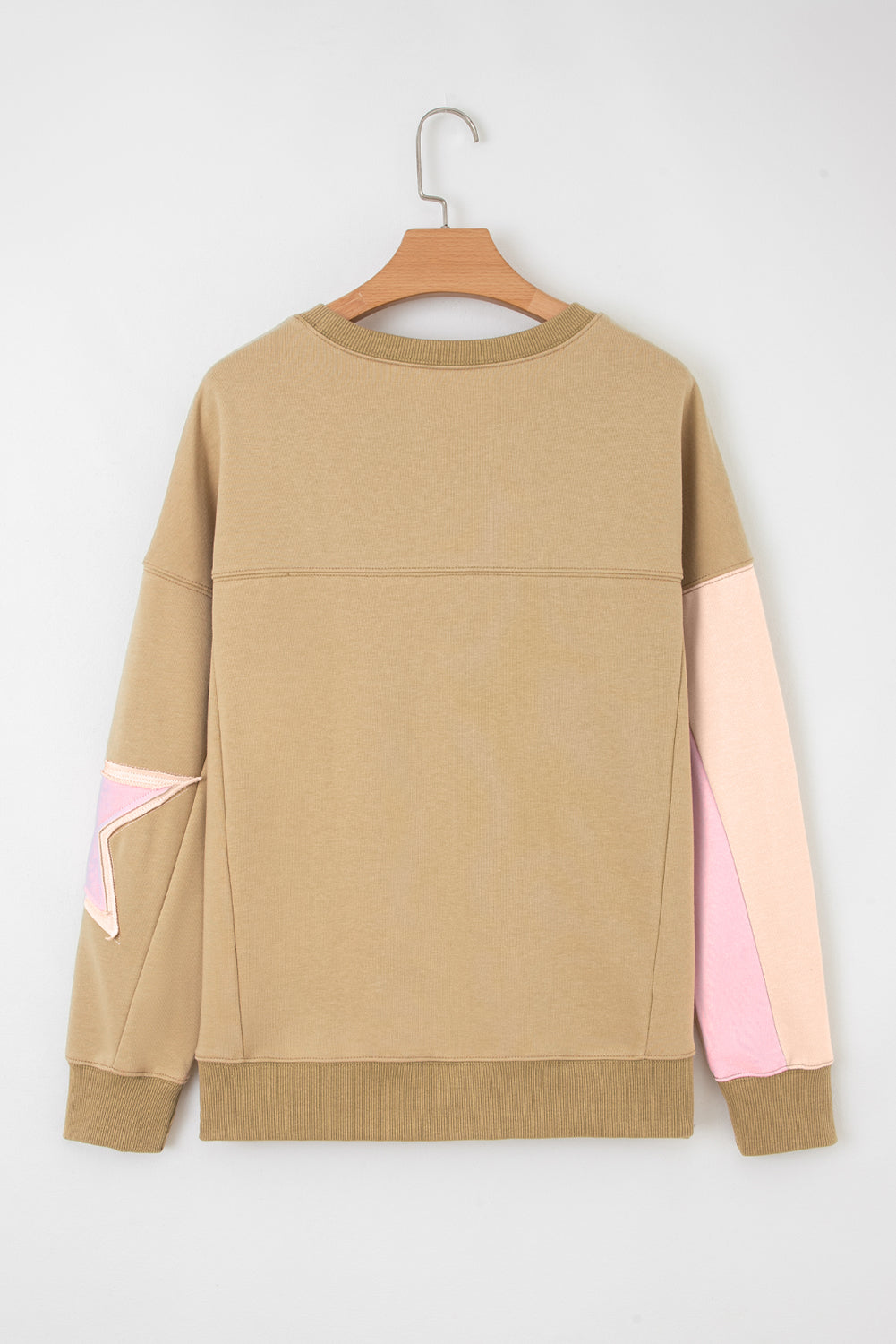 Patchwork Contrast Star Exposed Seam Uneven Hem Drop-Shoulder Sweatshirt