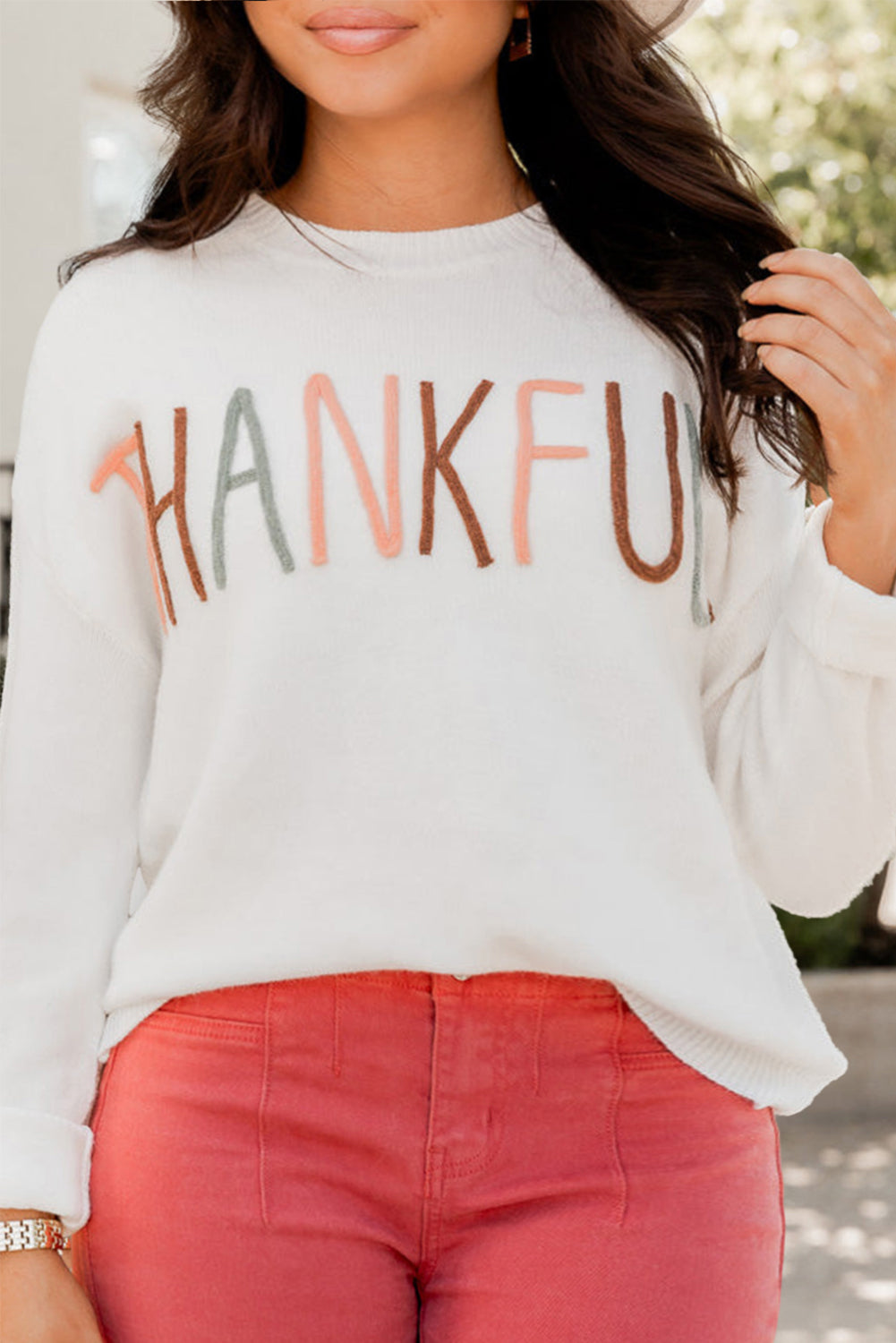Plus Size Thankful Ivory Embroidered Sweater