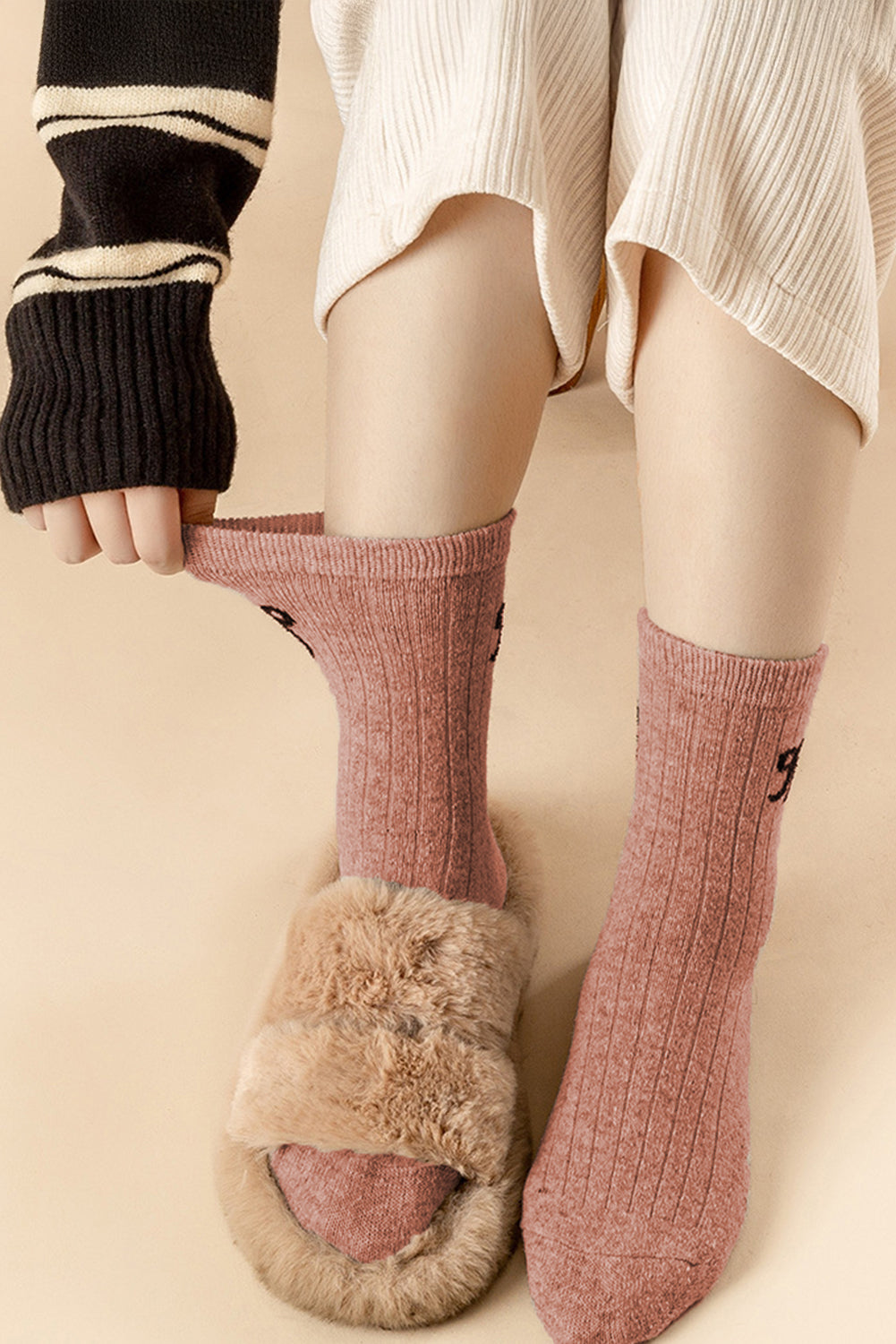 Bowknot Detail Rib-Knit Winter Stockings
