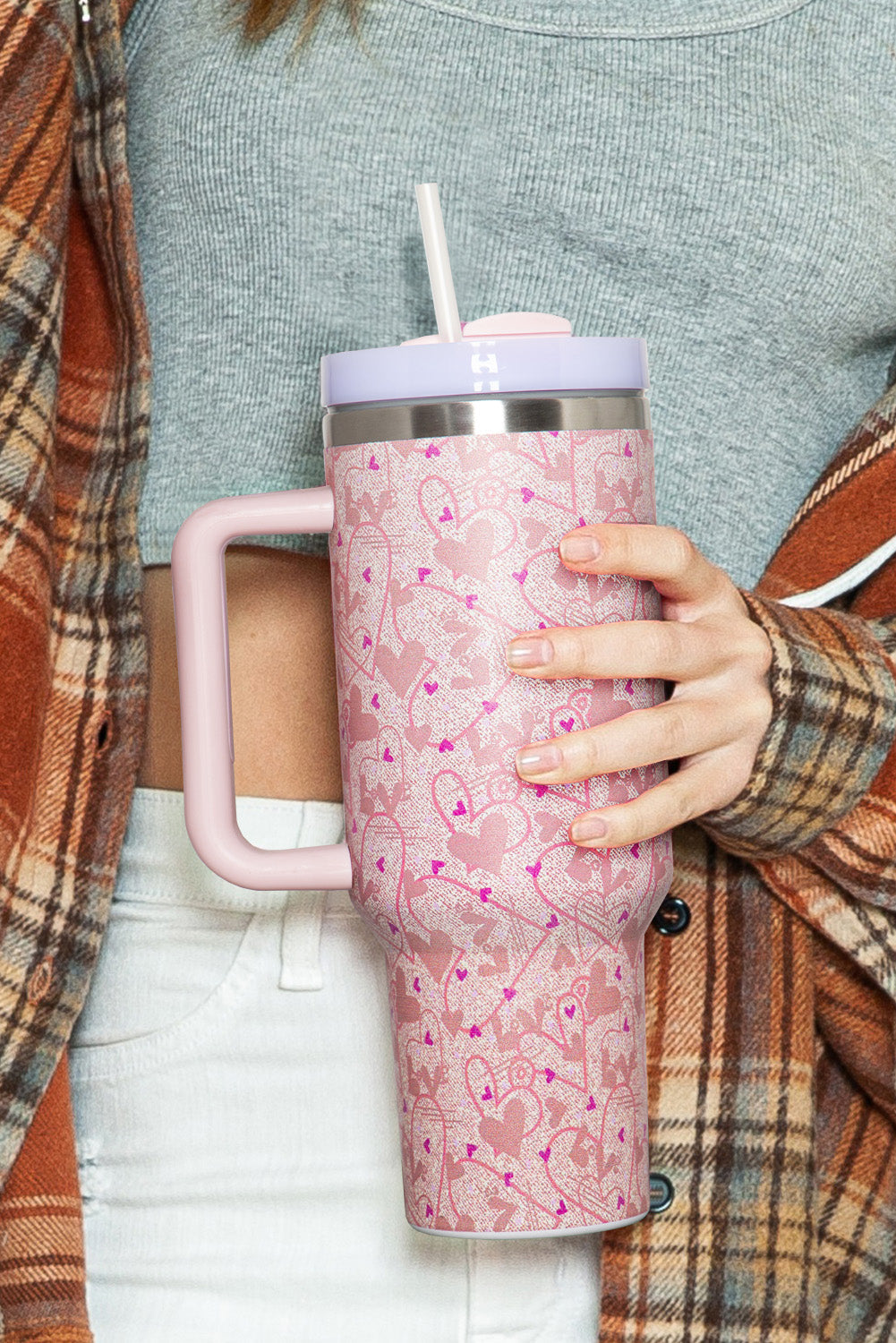 Valentine Print Heart Shaped Stainless Steel Vacuum Cup 40oz