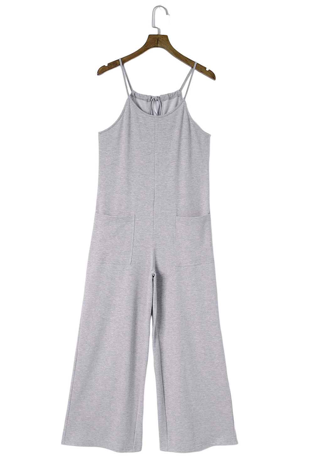 Women's Leg Jumpsuit Featuring Spaghetti Strap Wide Patch Pockets