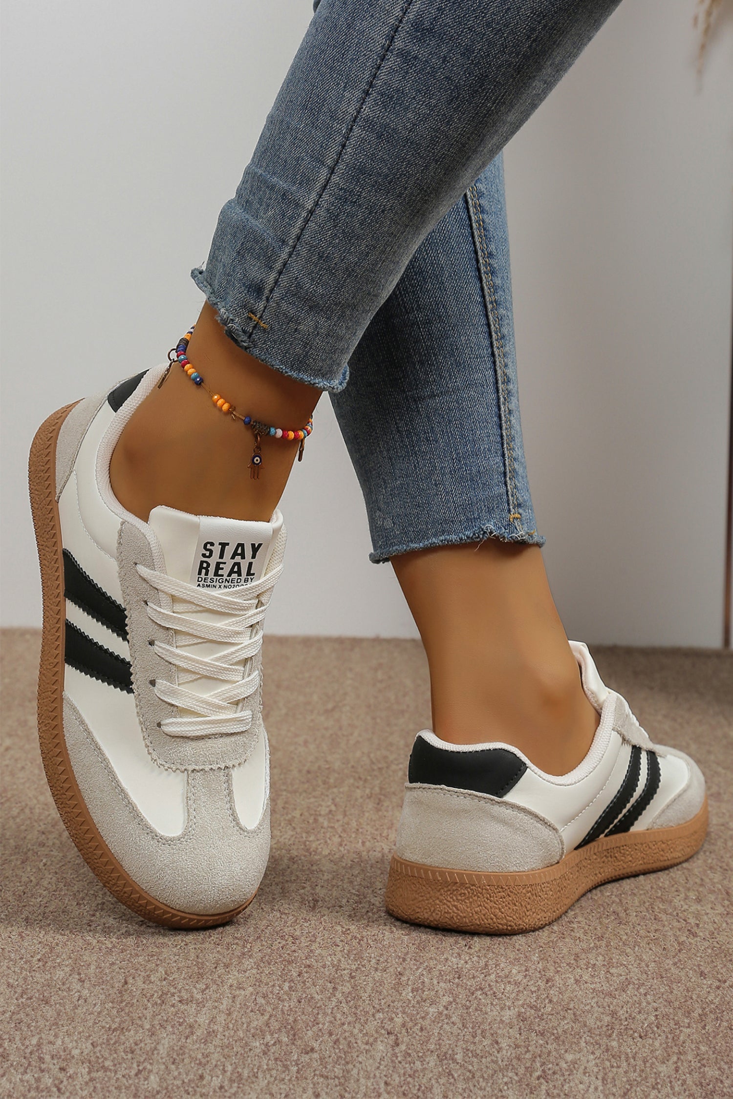 Varsity Colorblock Patchwork PU Leather Lace Up Shoes