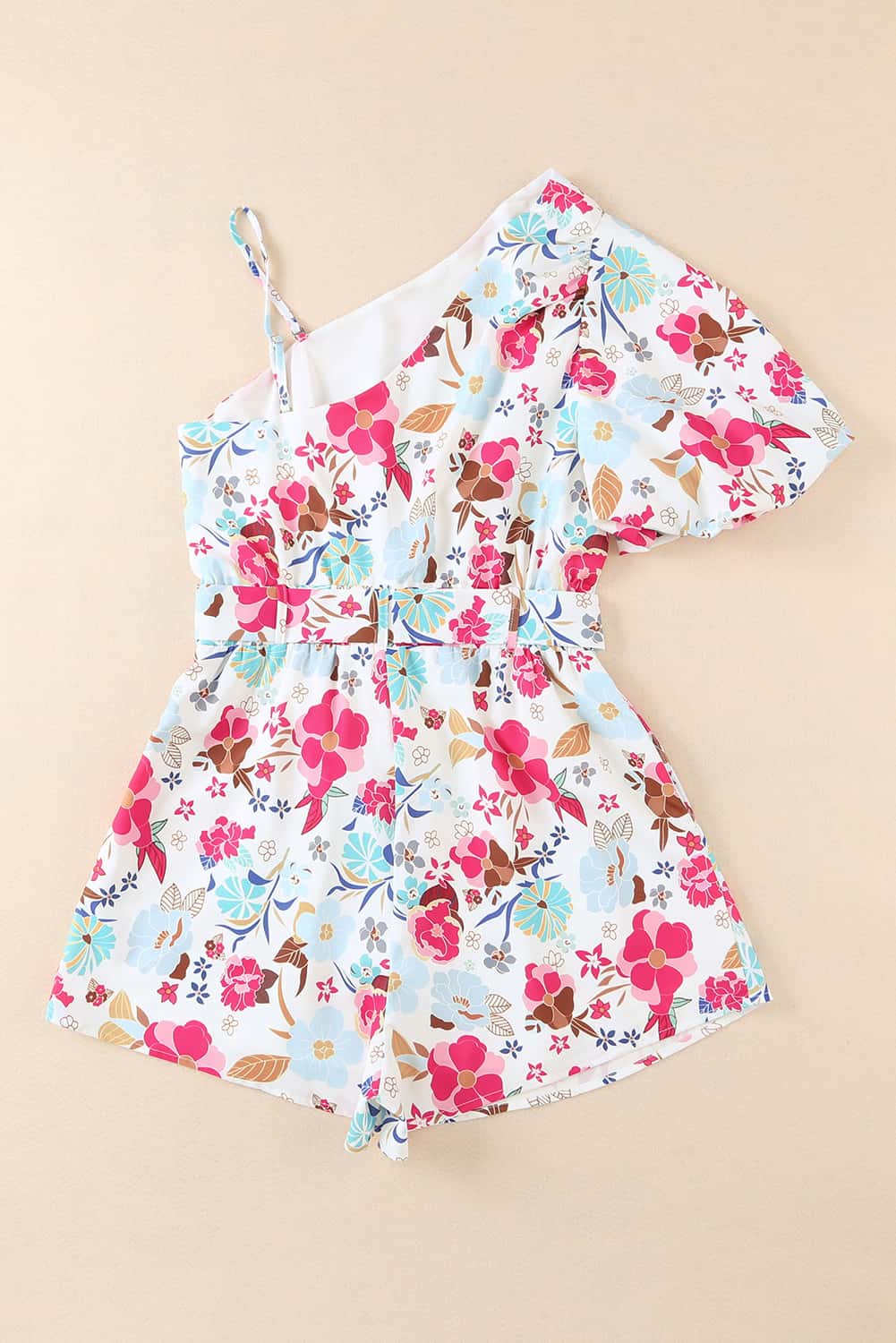 Romper for Women Floral-Print Slant Shoulder