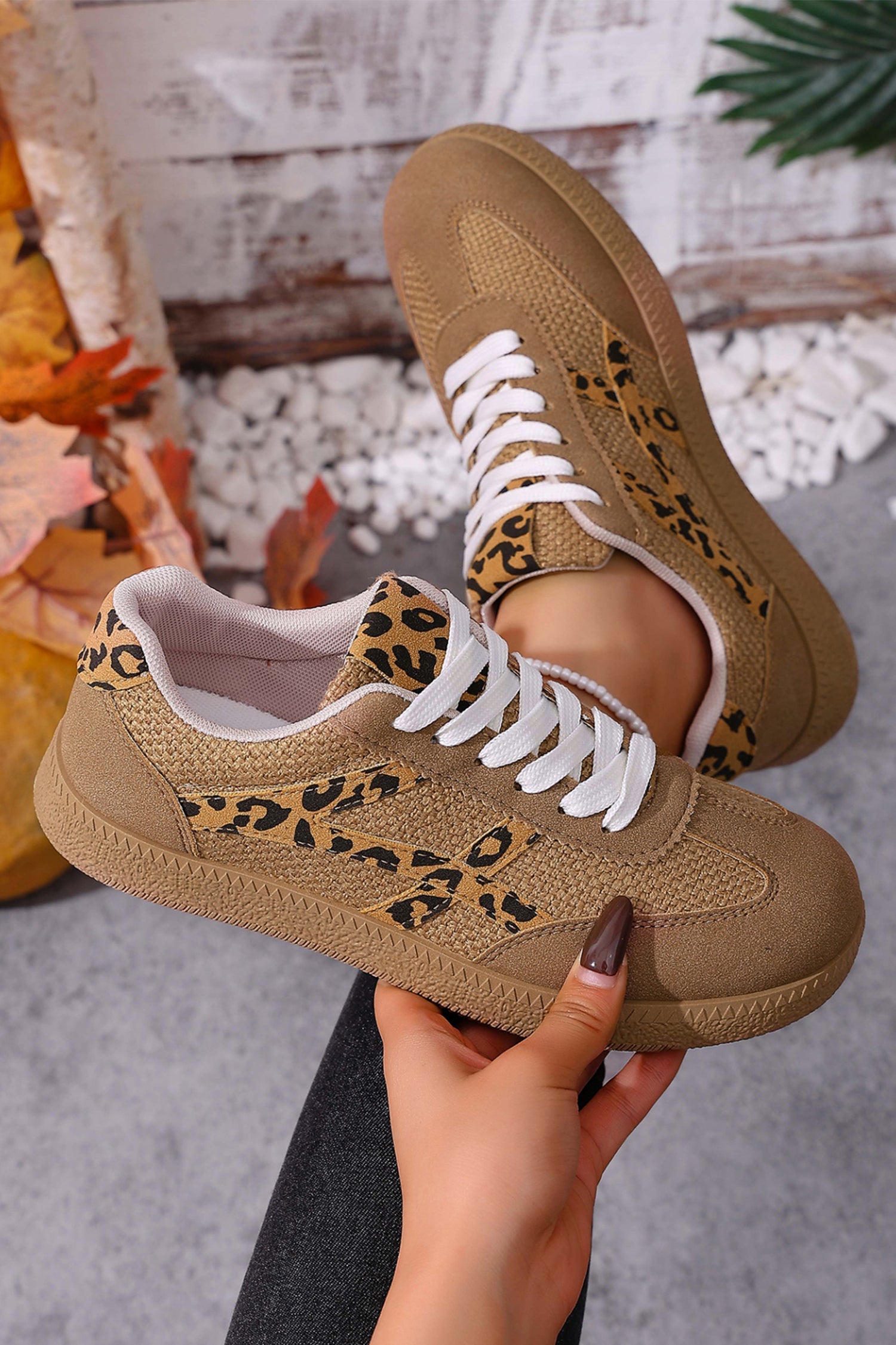 Faux Patchwork Suede Contrast Detail Lace Up Flat Sneakers