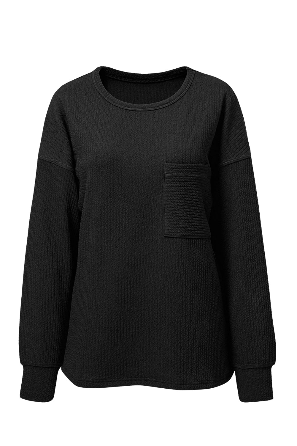 Solid Color Corded Drop Shoulder Long Sleeve Top