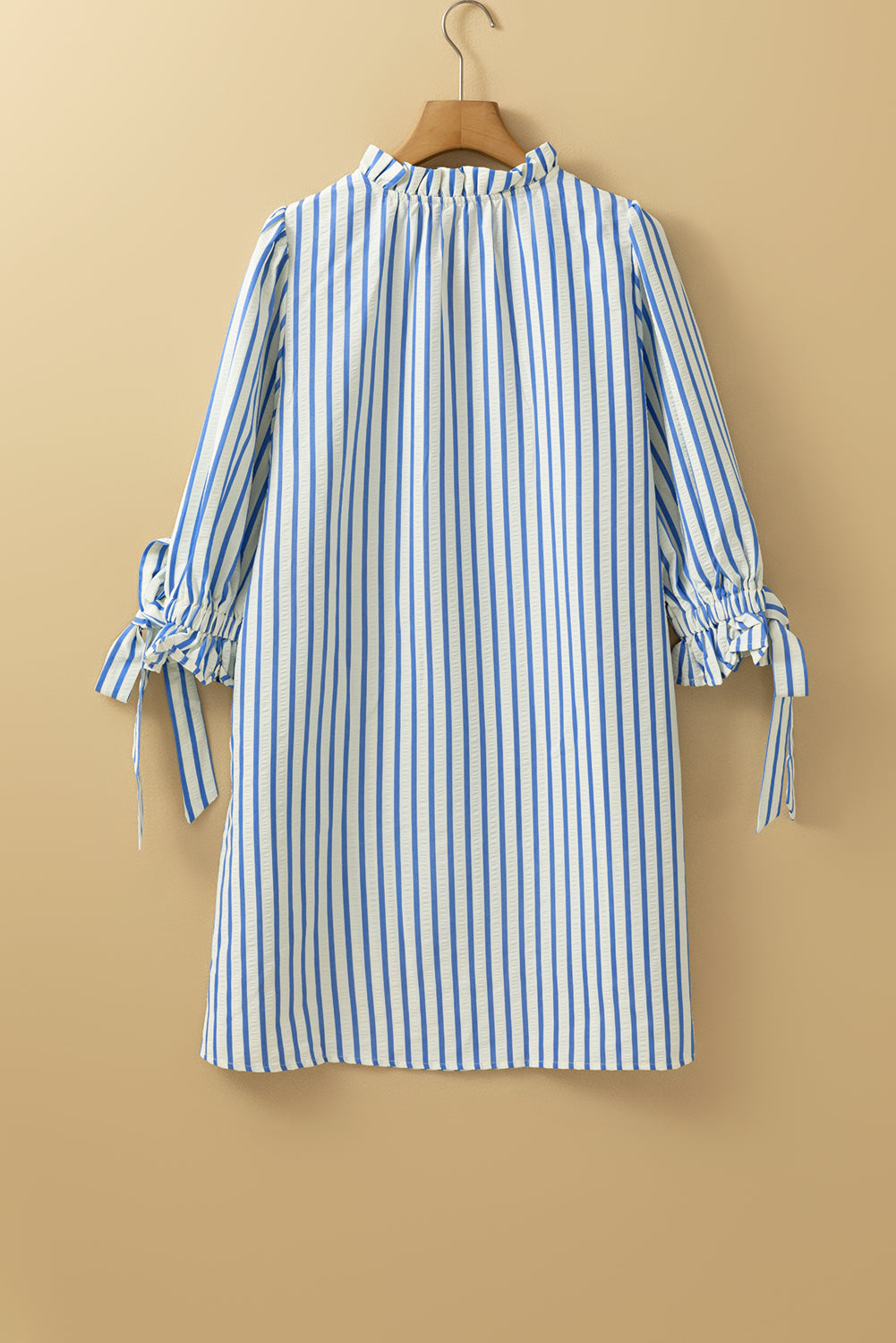 Stripe Sleeve Knotted Bracelet Shift Mini Dress in Sky Blue