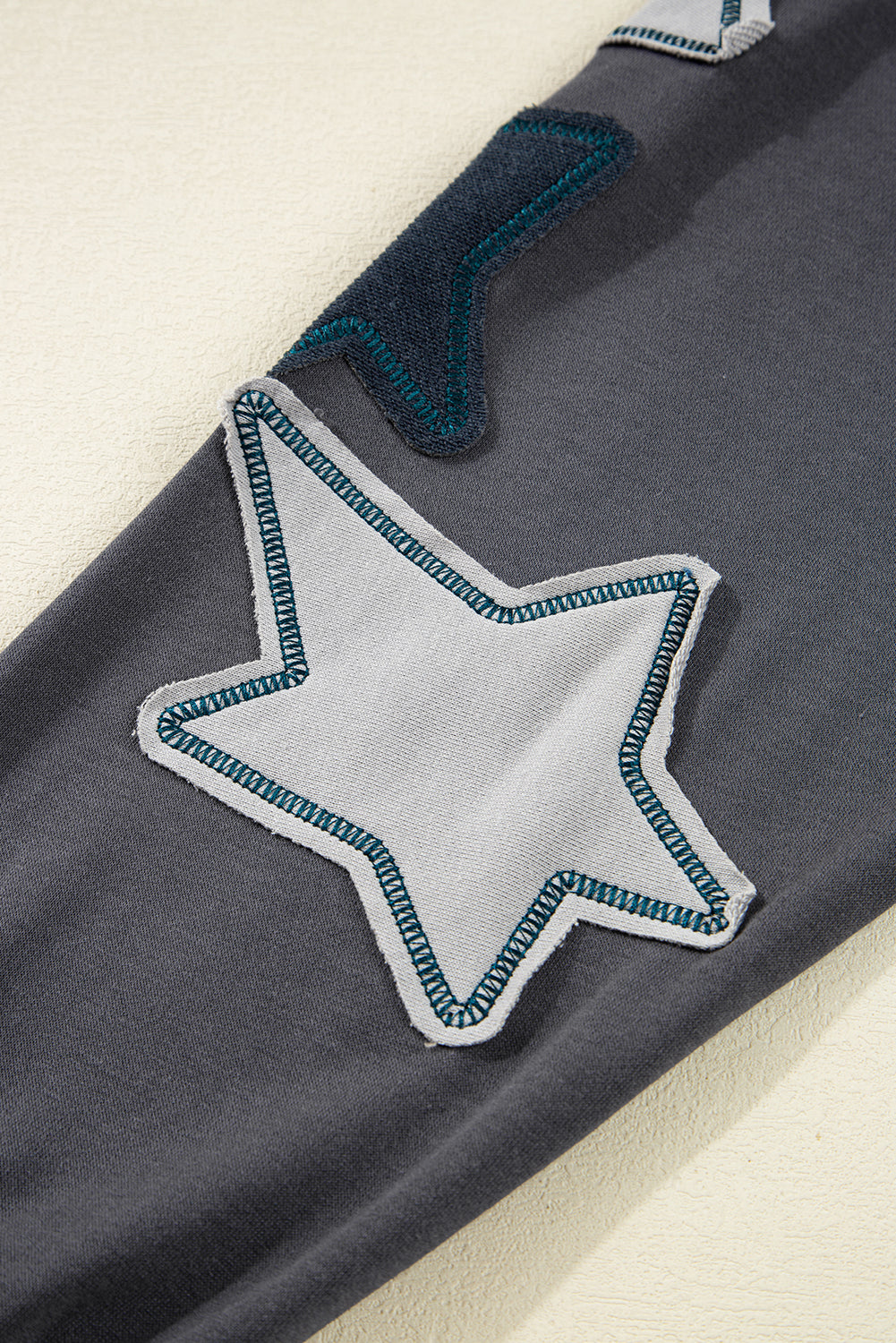 Star Stitching Patchwork Contrast Mineral Wash Kangaroo Pocket Retro Hoodie