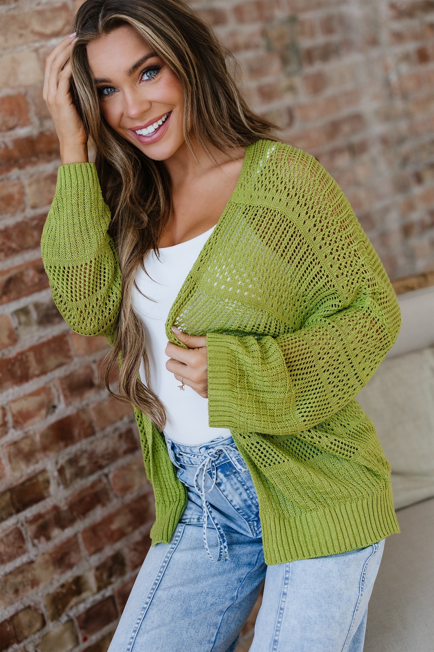 Oversize Crochet Knit Open Cardigan