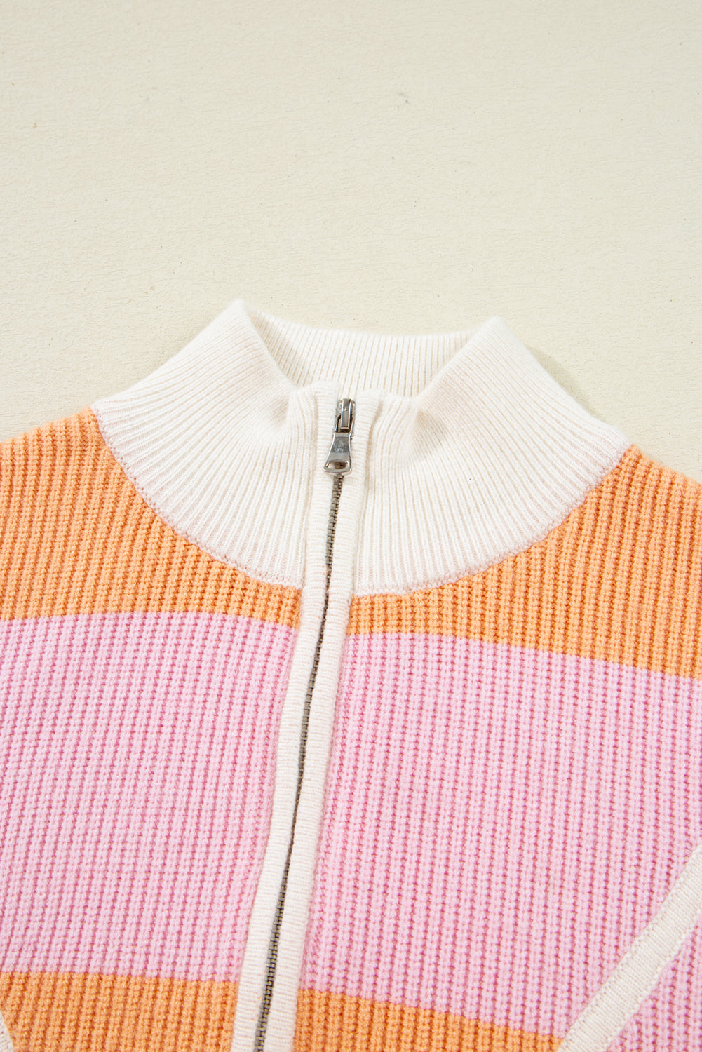 Half Zip Colorblock Zip Oversize Knit Top in Orange