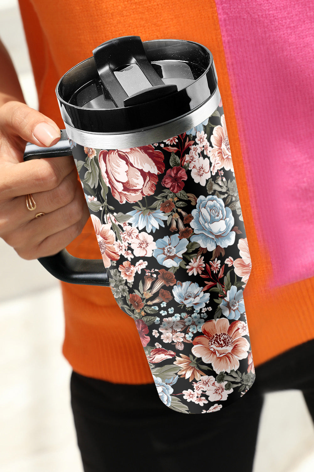 Floral-Print Stainless Steel Large Portable Cup 40oz