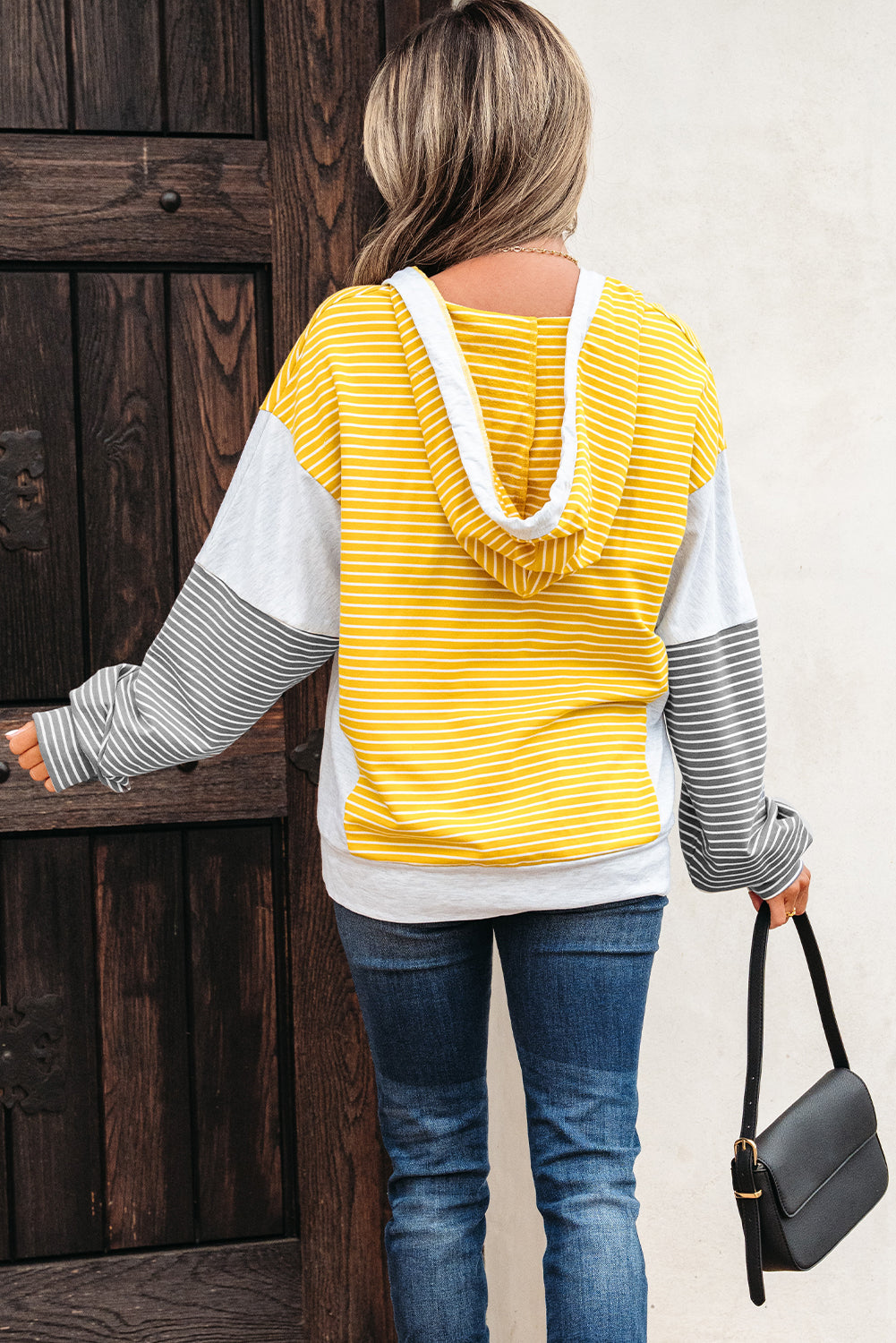V-Neck Colorblock Drawcord Easy-Fit Fit Hooded Top