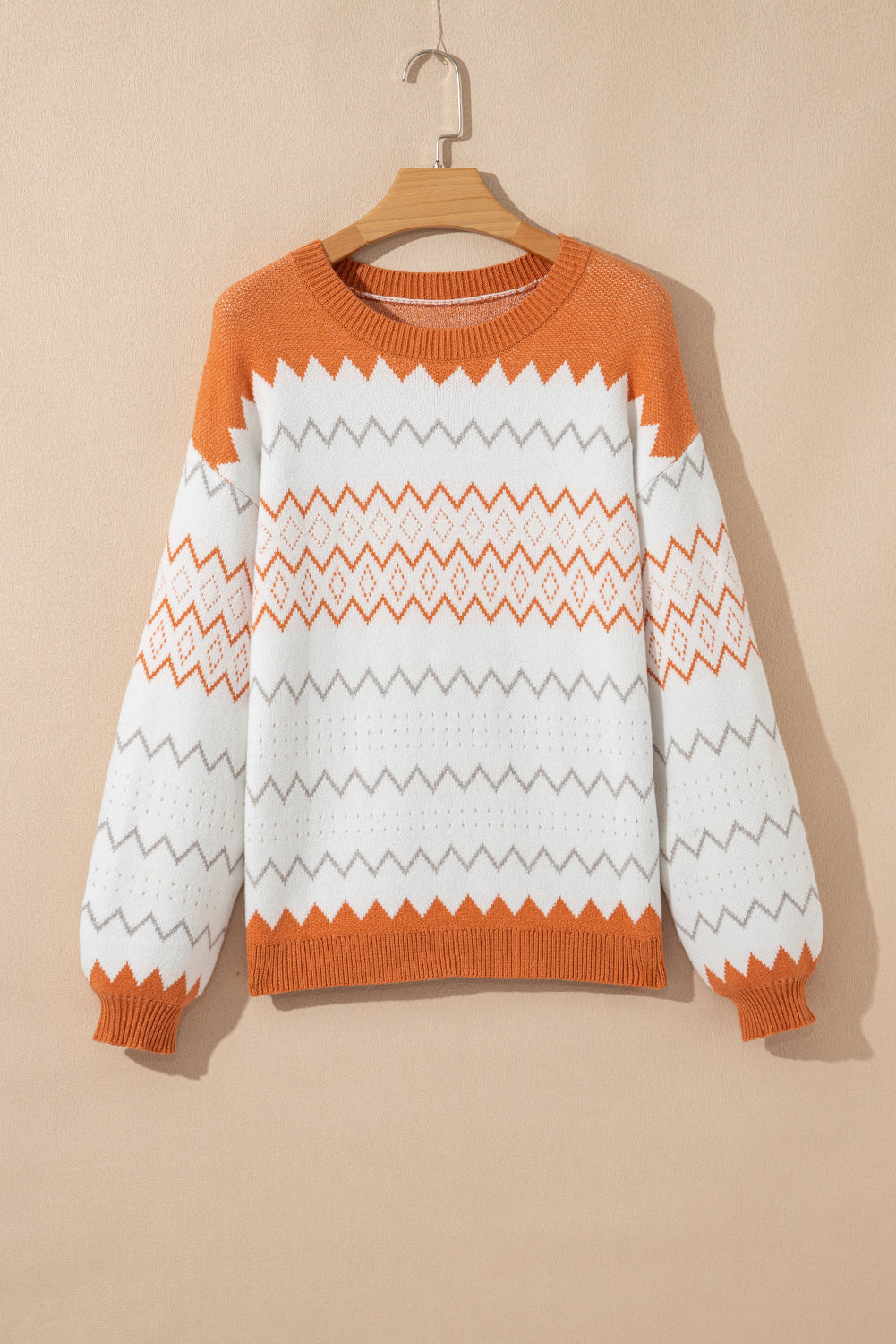 Zigzag Geometric Pattern Knit Pullover Knit Top