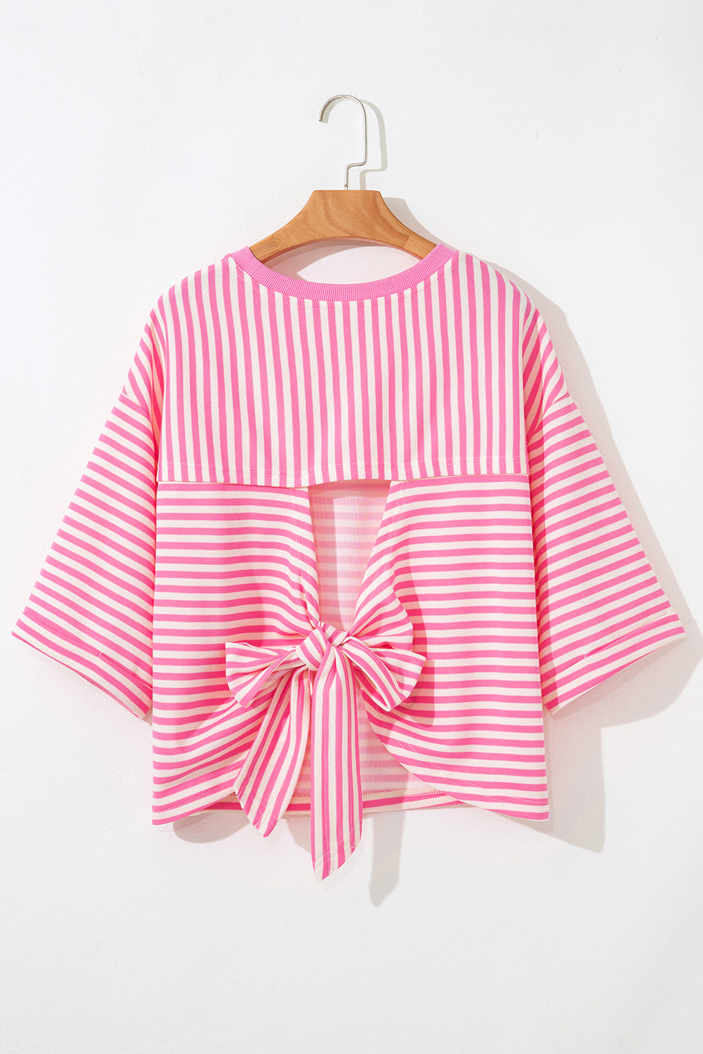 Back Bowknot Cutout Drop-Shoulder Wide Bracelet Sleeve Loose Tee