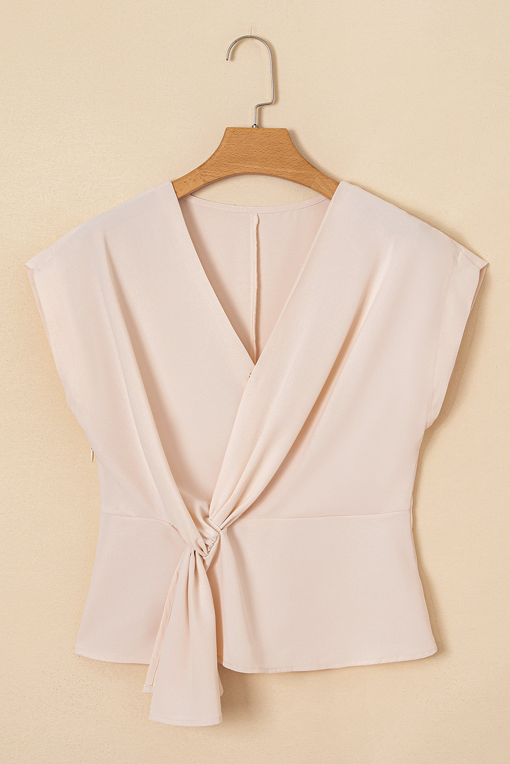 Surplice V-Neck Knotted Ruched Short-Sleeved Peplum Blouse