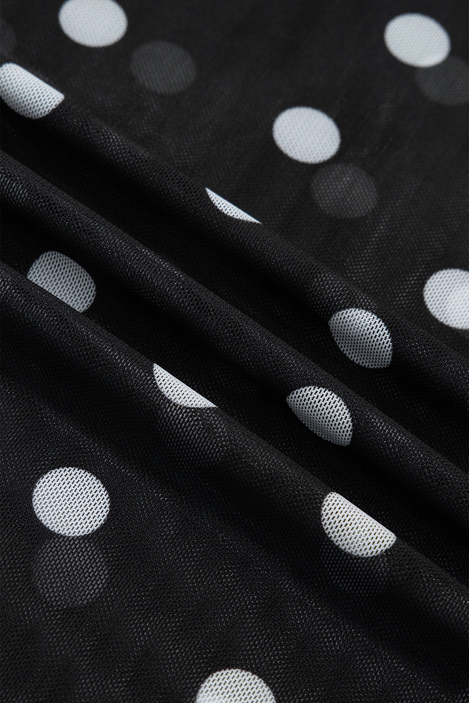 Plus Size Mock-Neck Polka-Dot Long-Sleeved Mesh Top in Black
