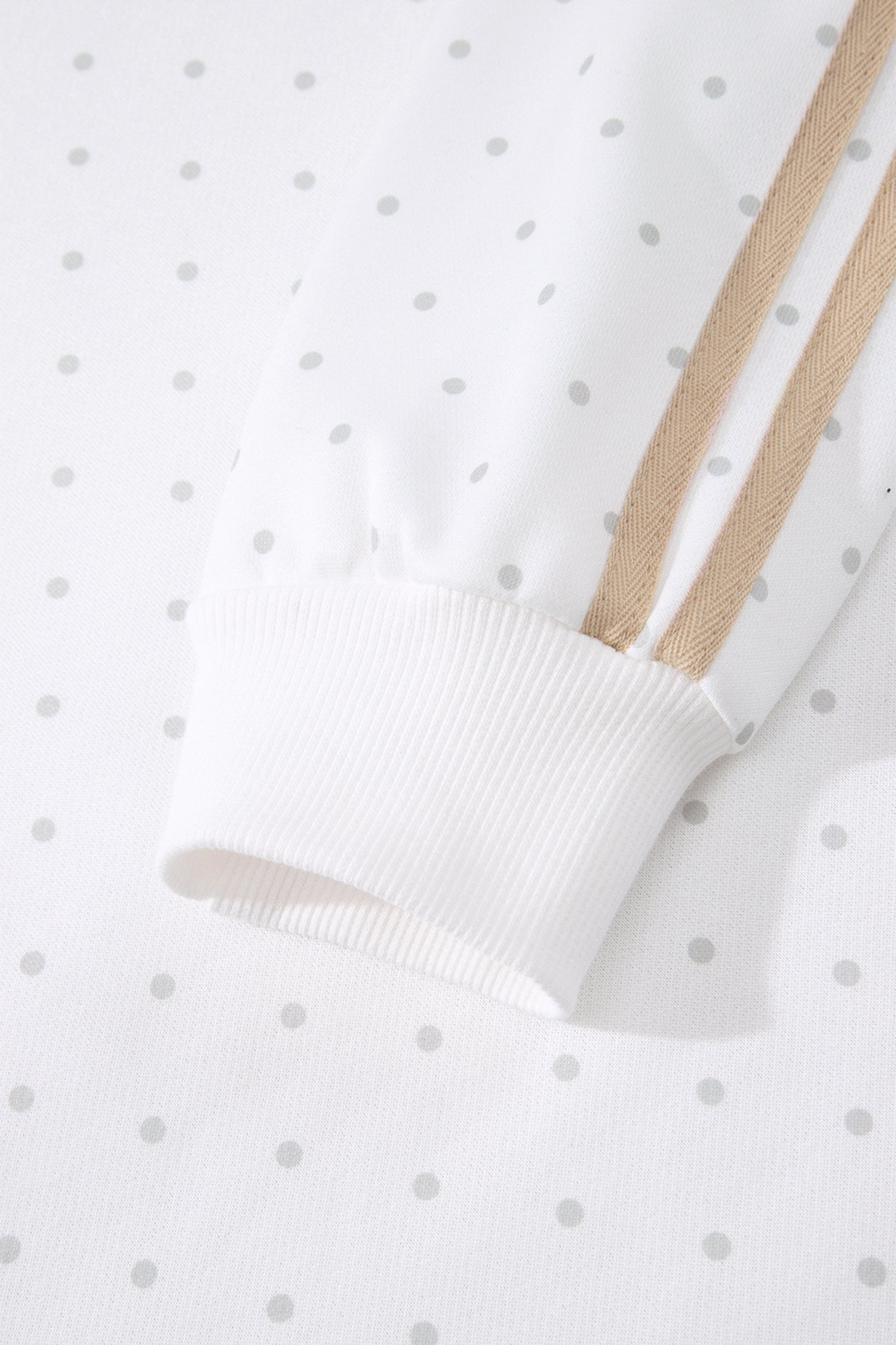 Polka-Dot Print Side Stripe Everyday Sweatshirt 2pcs Short Set in White